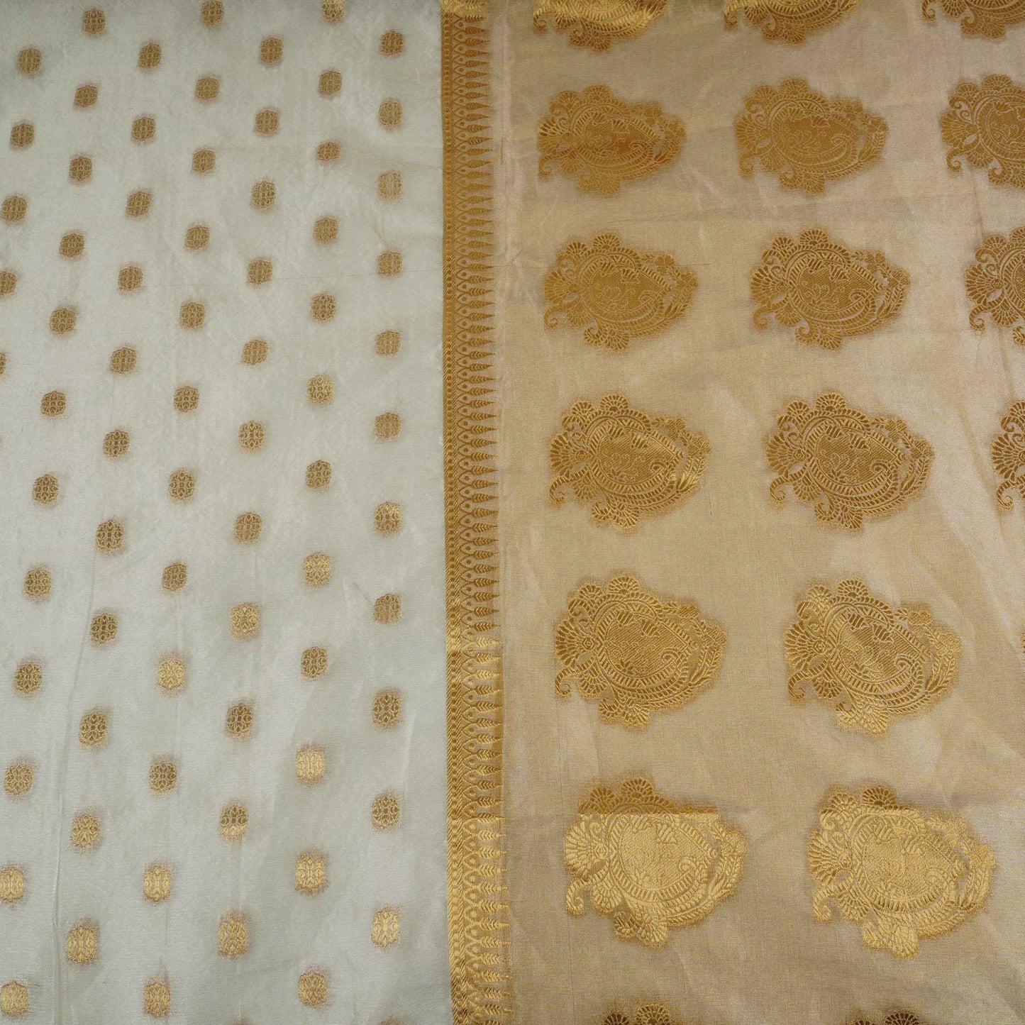 Golden Zari Buti Tissue Silk SE-32862