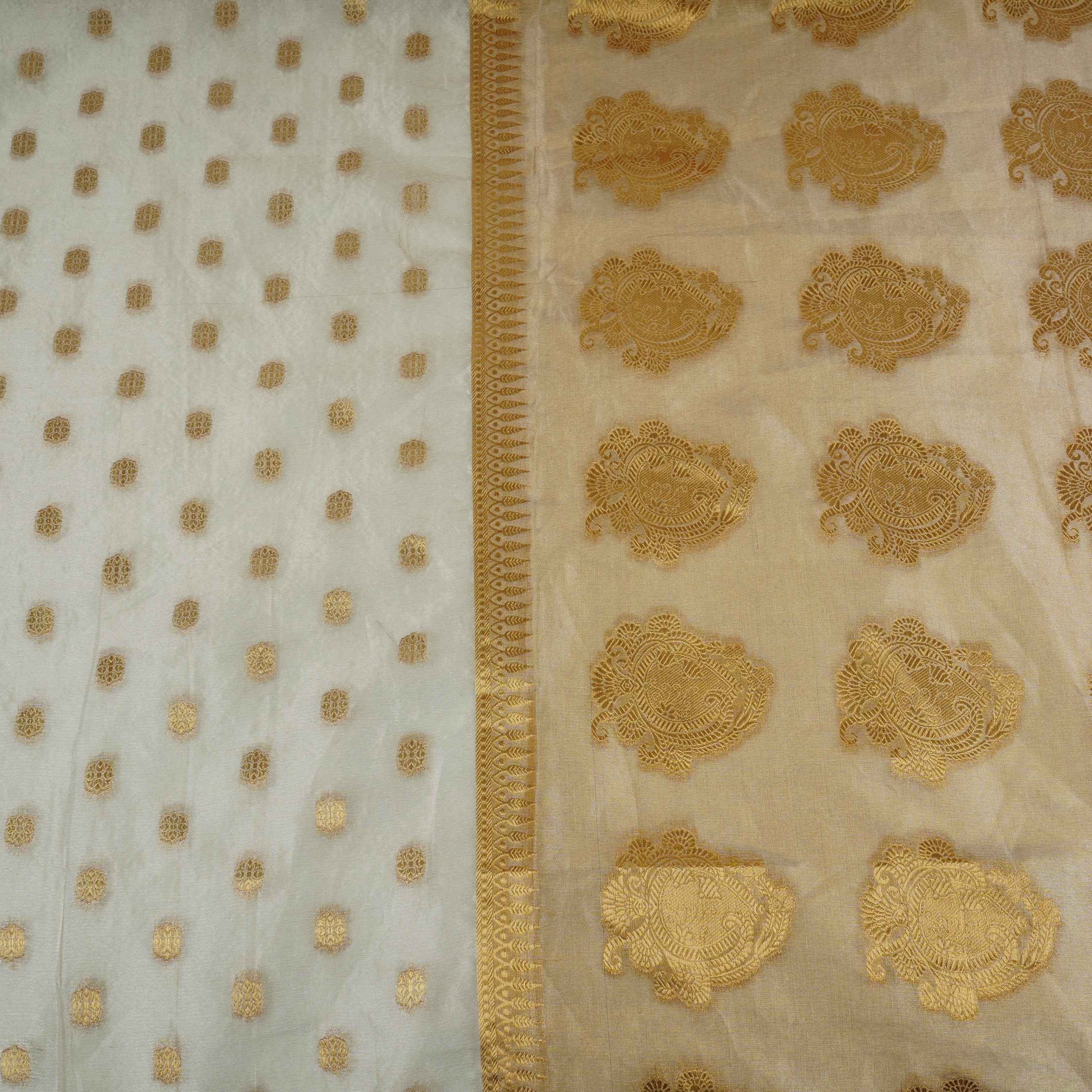 Golden Zari Buti Tissue Silk SE-32862