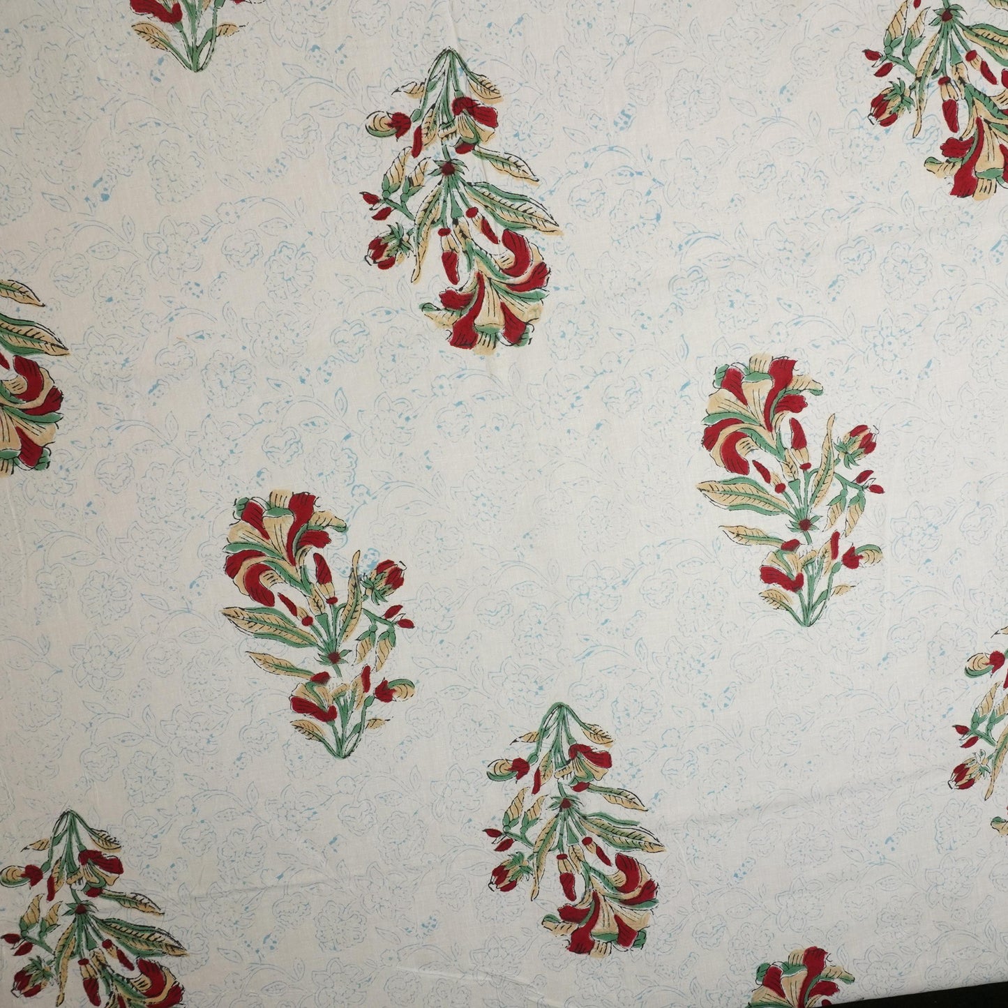 White Floral Handblock Print Cotton Fabric DH-29442