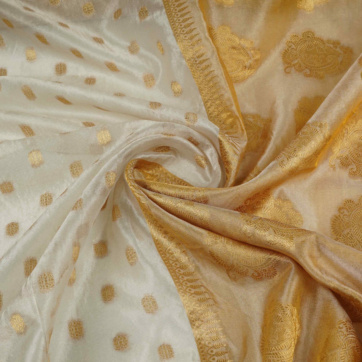 Golden Zari Buti Tissue Silk SE-32862