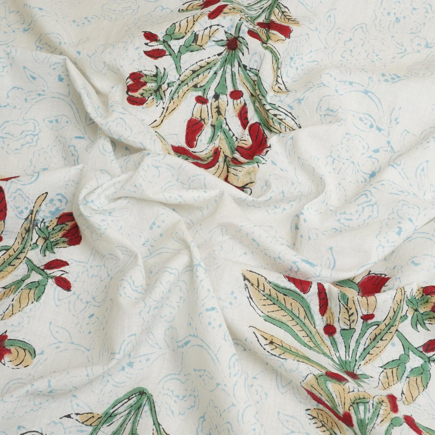 White Floral Handblock Print Cotton Fabric DH-29442