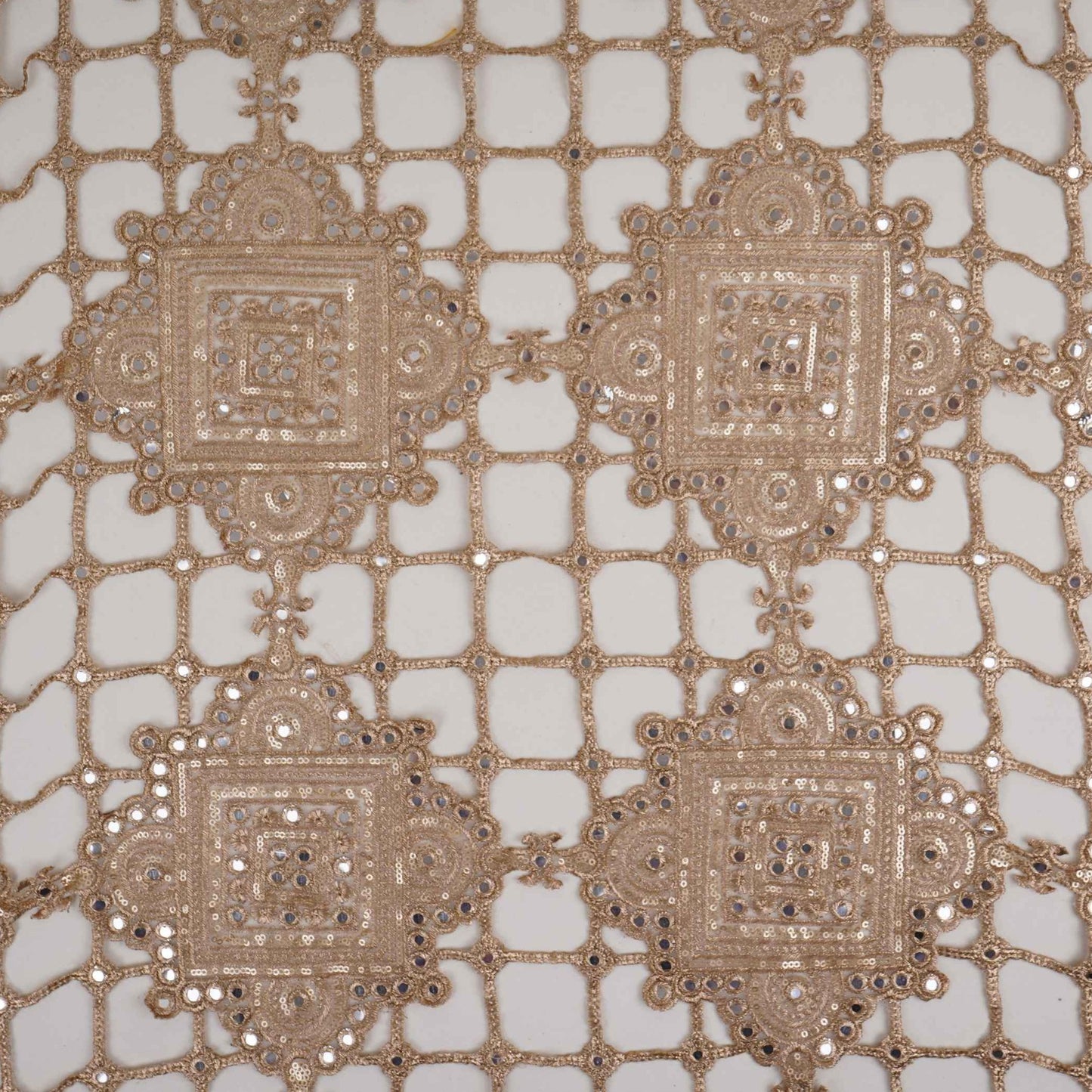 Golden cutwork sequins cutdana Net Fabric AC-31124 - TradeUNO