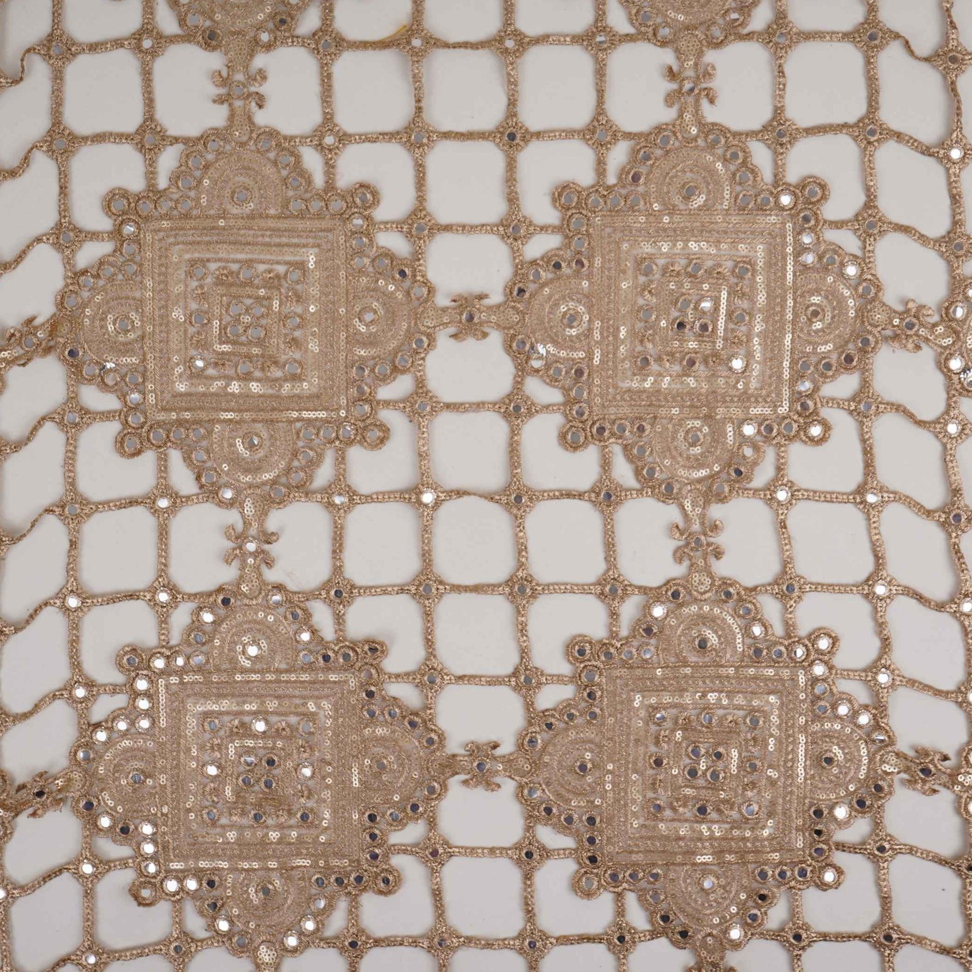 Golden cutwork sequins cutdana Net Fabric AC-31124 - TradeUNO