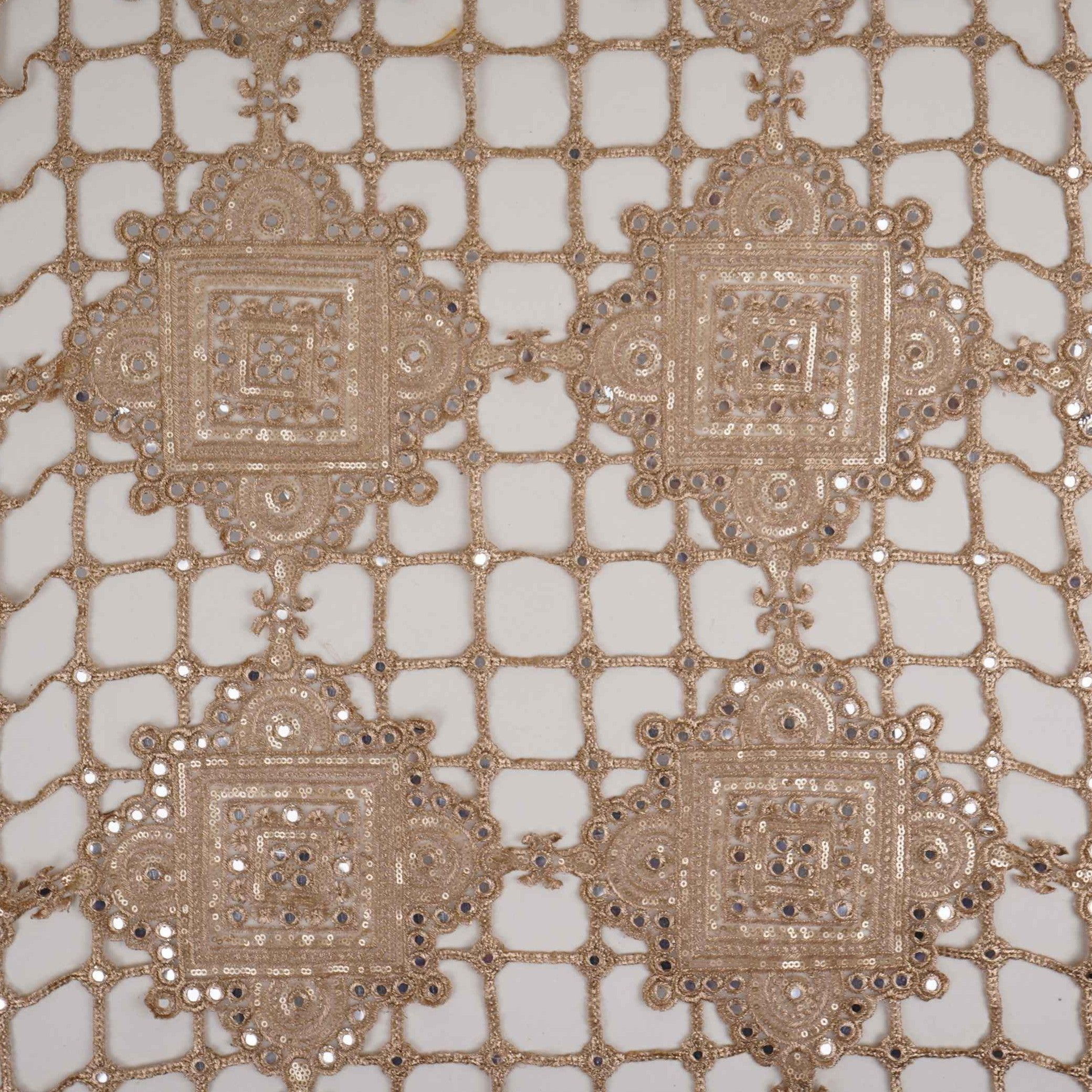 Golden cutwork sequins cutdana Net Fabric AC-31124 - TradeUNO