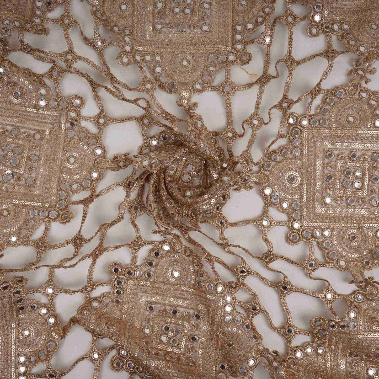 Golden cutwork sequins cutdana Net Fabric AC-31124 - TradeUNO