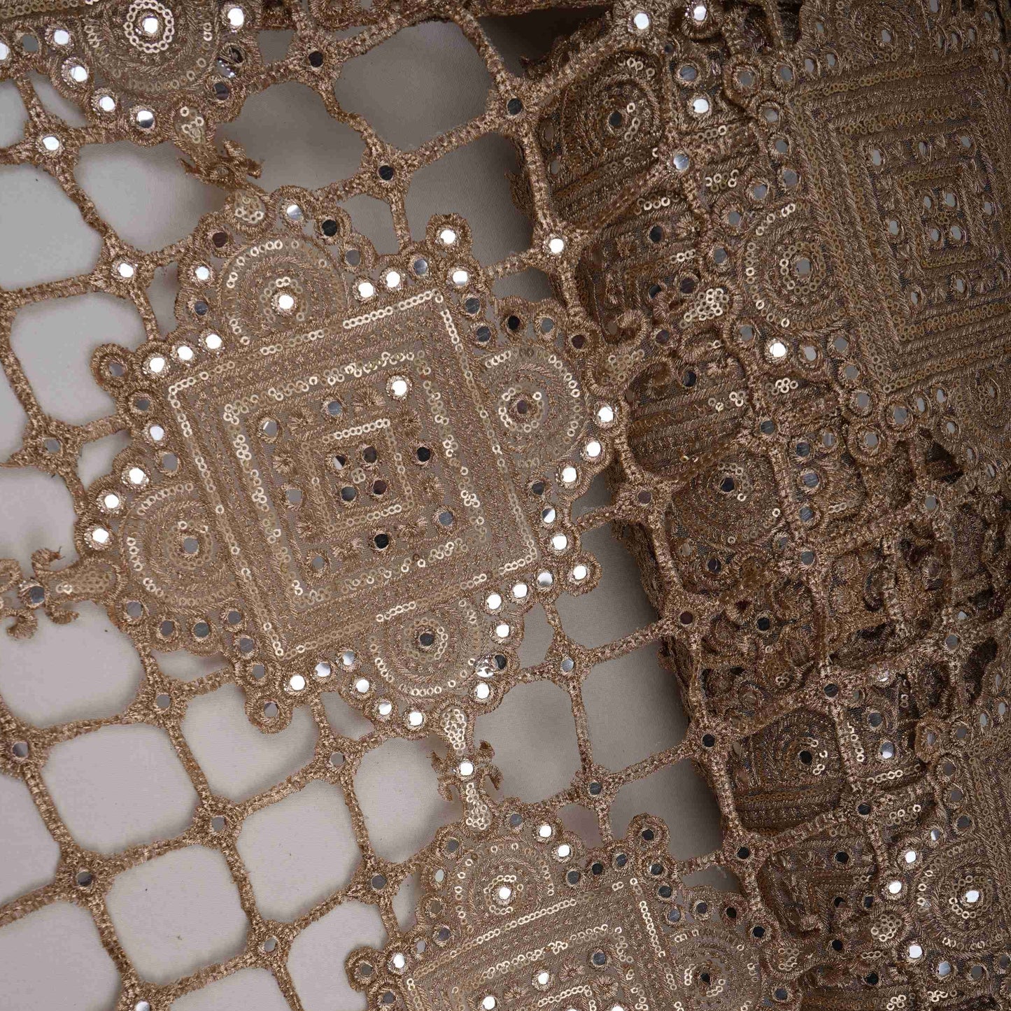 Golden cutwork sequins cutdana Net Fabric AC-31124 - TradeUNO