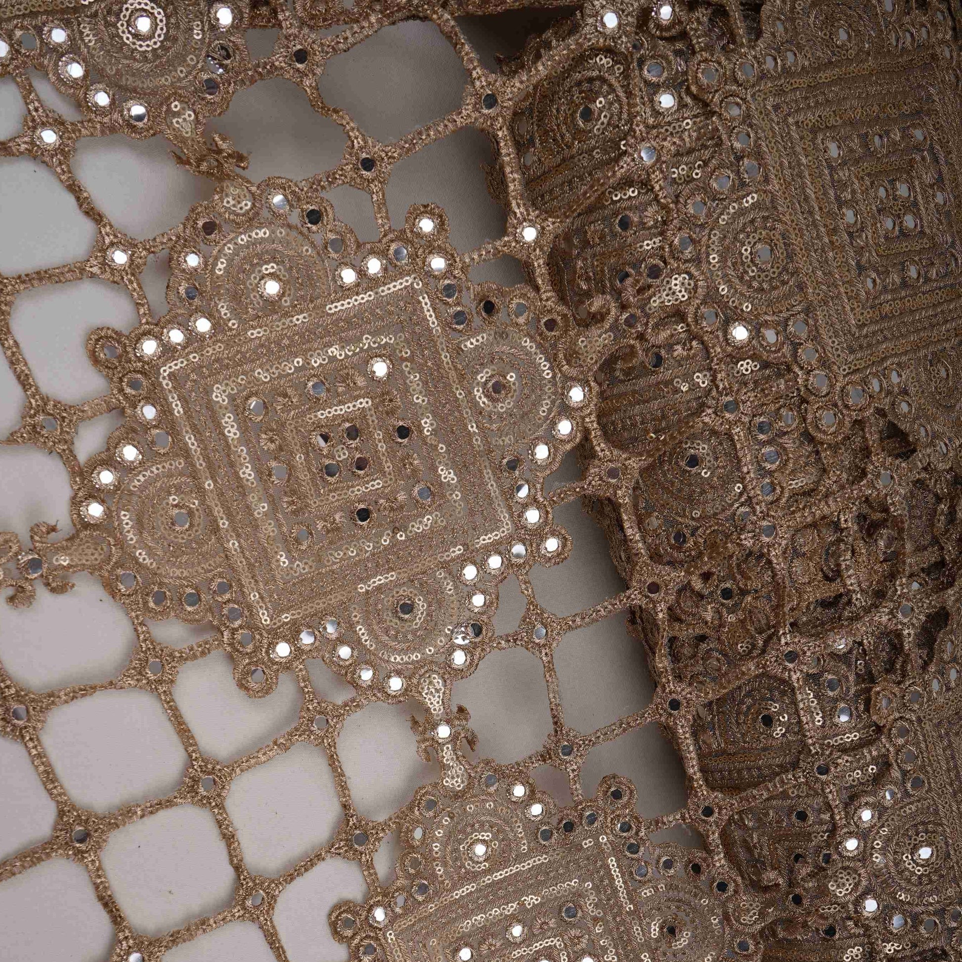 Golden cutwork sequins cutdana Net Fabric AC-31124 - TradeUNO