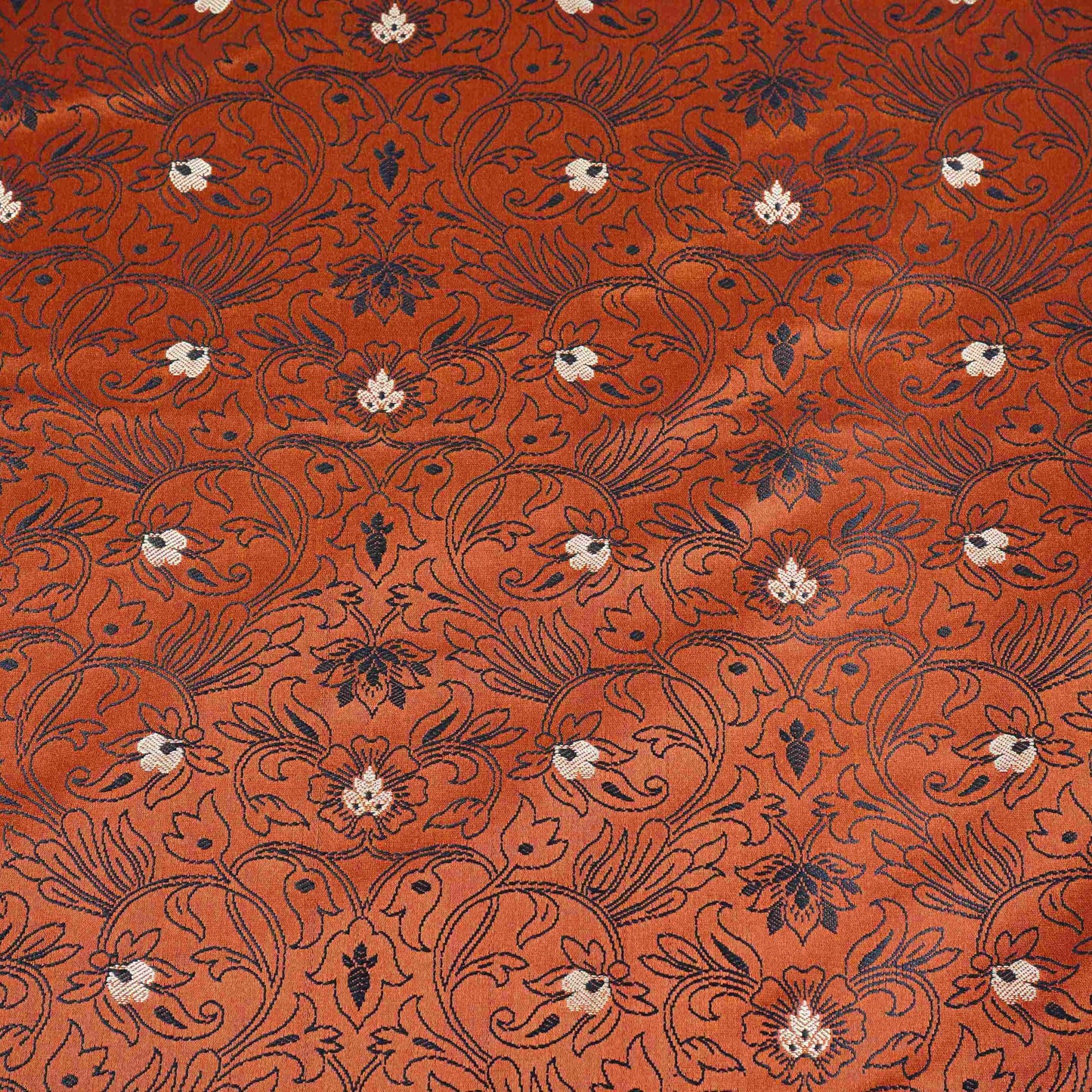 Brown Zari Booti Tanchoi Silk Fabric HMSS-32758