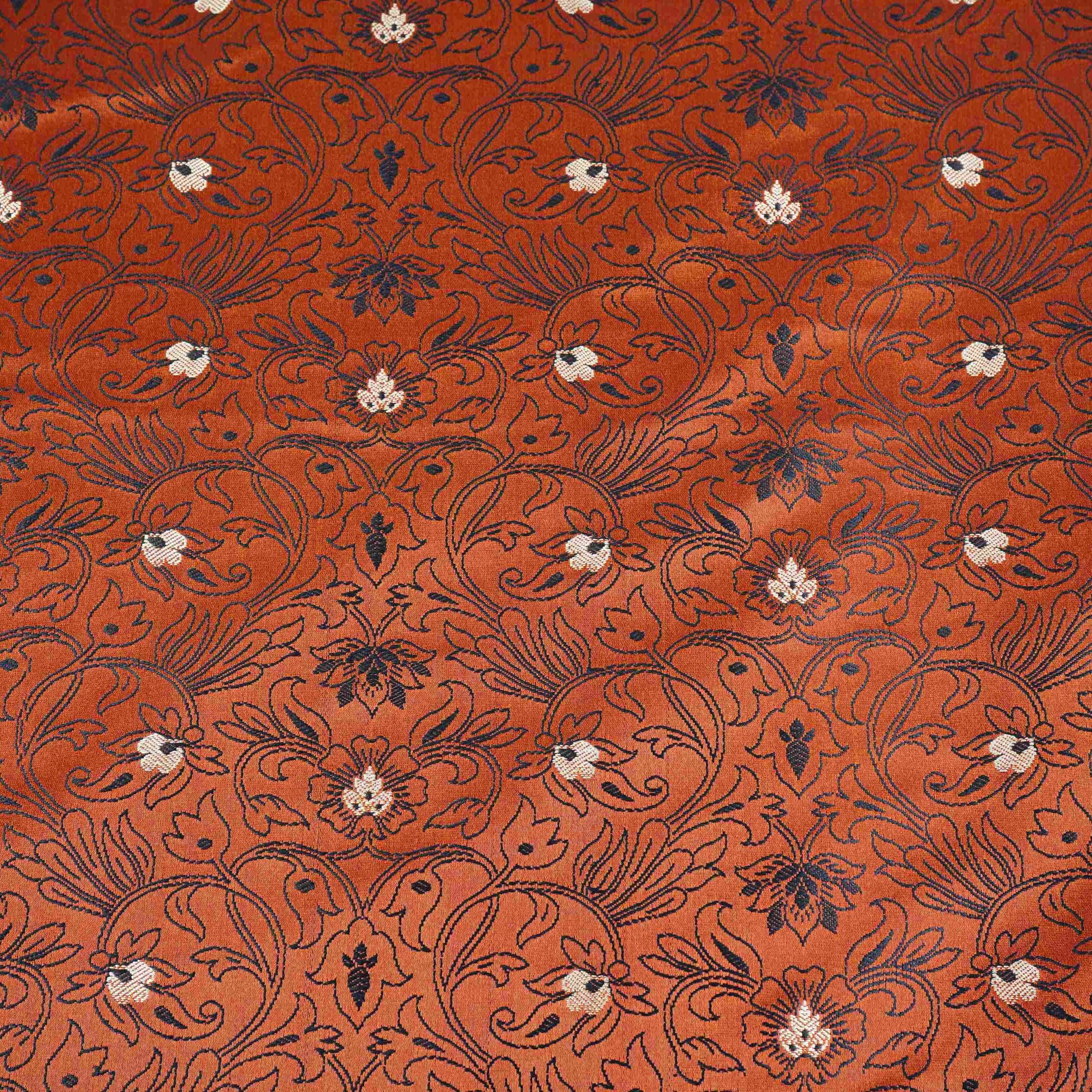 Brown Zari Booti Tanchoi Silk Fabric HMSS-32758