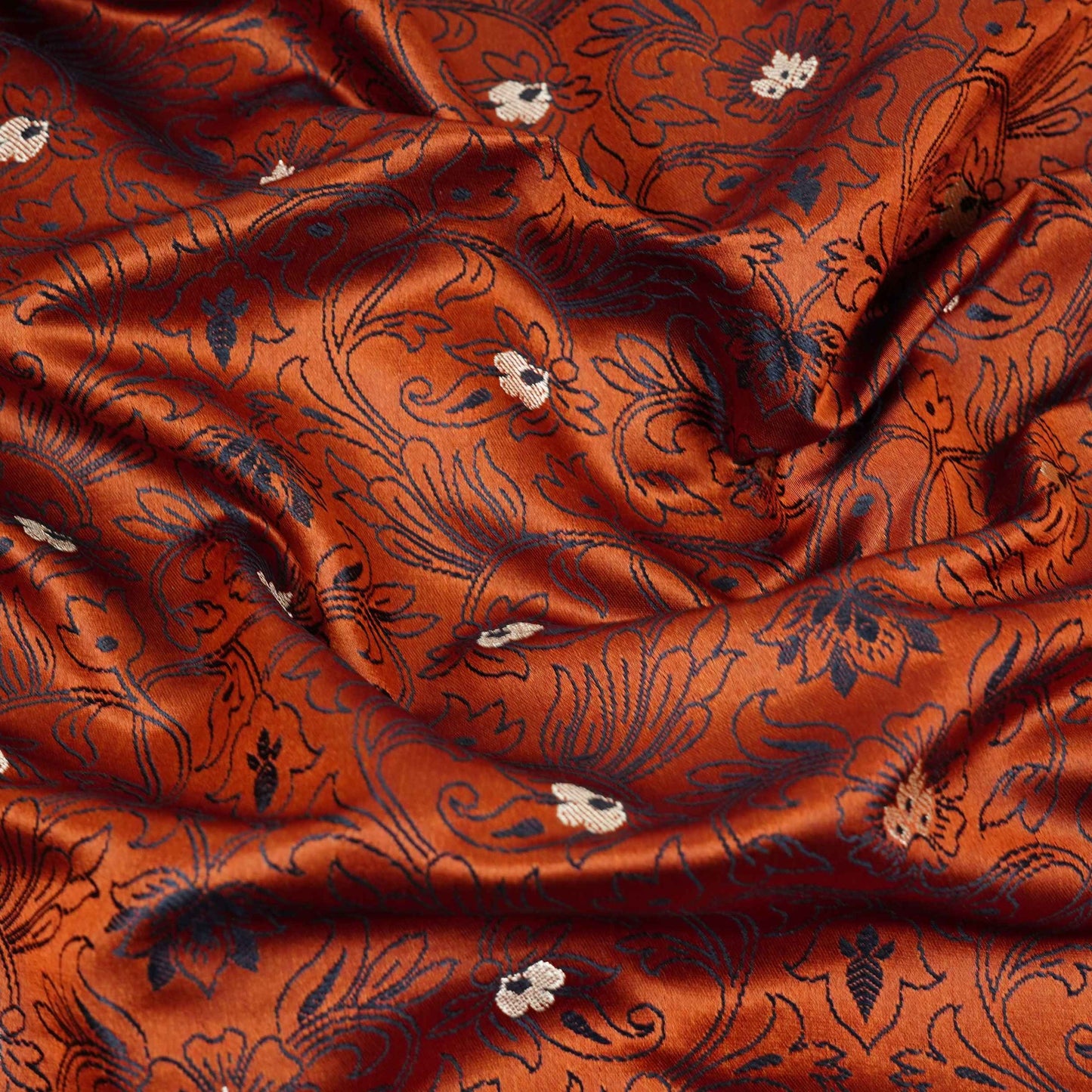 Brown Zari Booti Tanchoi Silk Fabric HMSS-32758