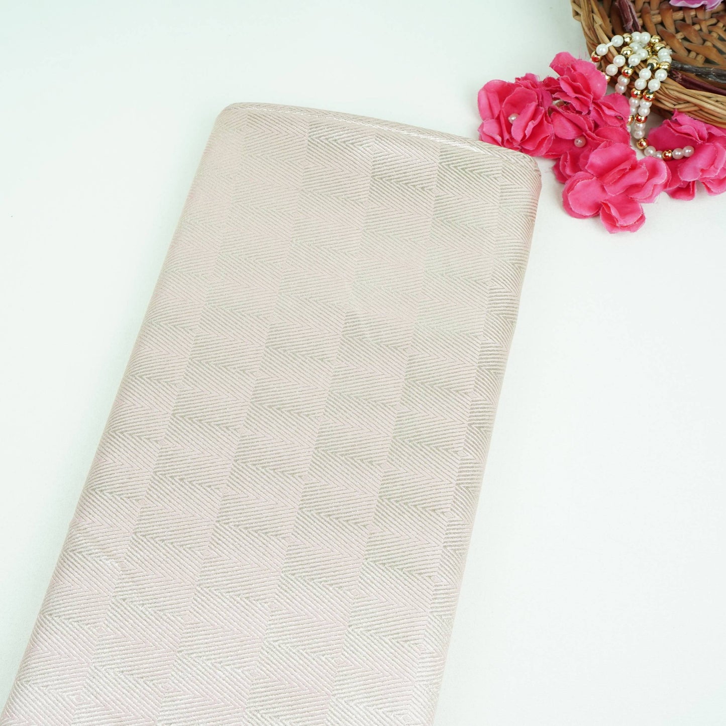 Baby Pink Chevron Weave Brocade Fabric HMSS-32802