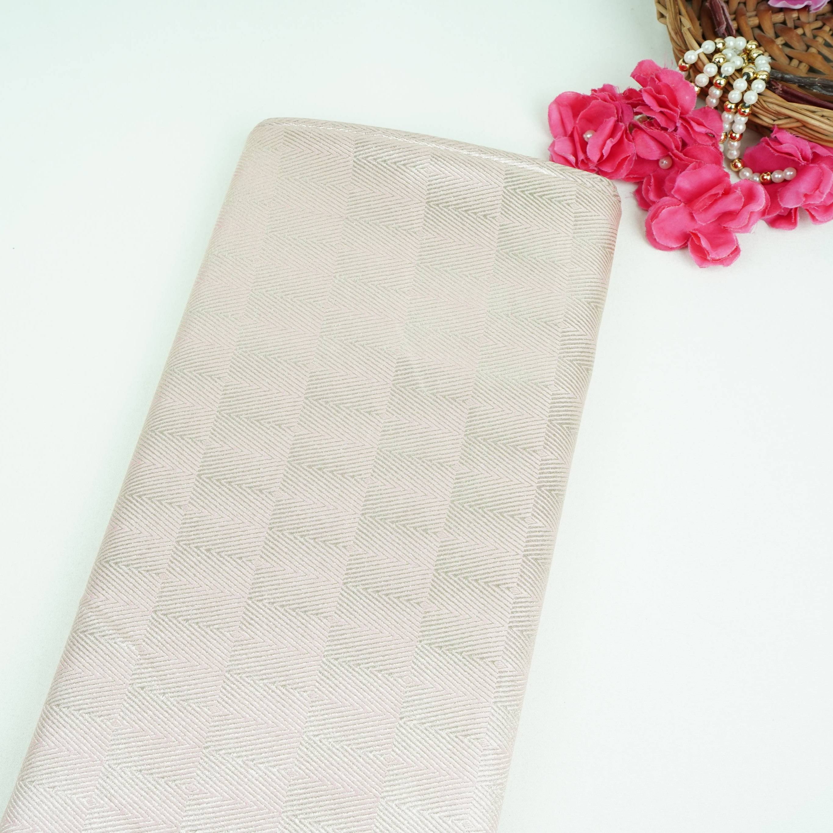 Baby Pink Chevron Weave Brocade Fabric HMSS-32802
