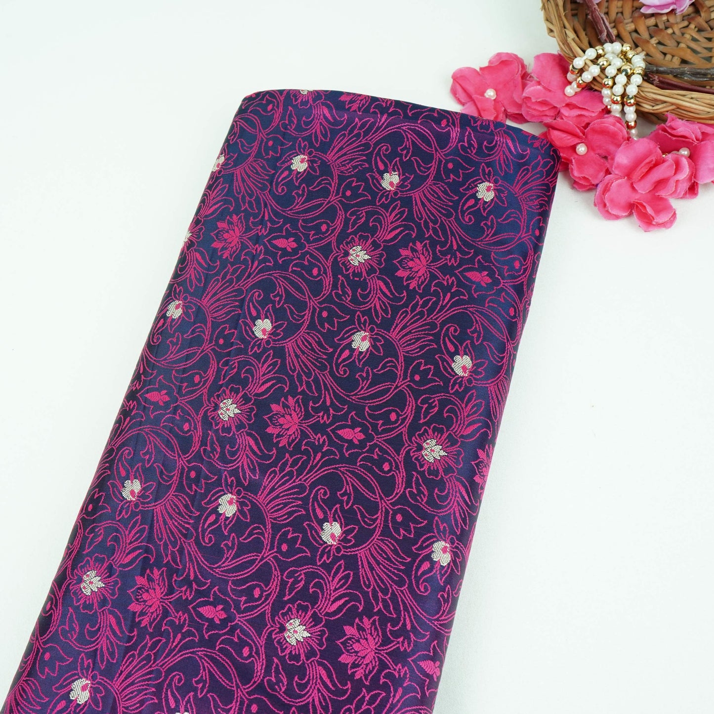 Wine Zari Booti Tanchoi Silk Fabric HMSS-32757