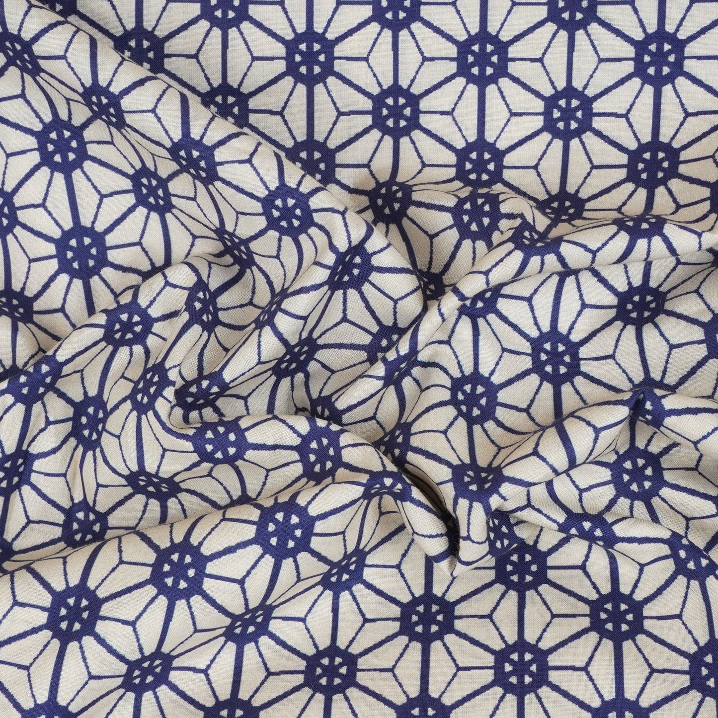 Navy Blue Geometrical Print Cotton Fabric MT-29485