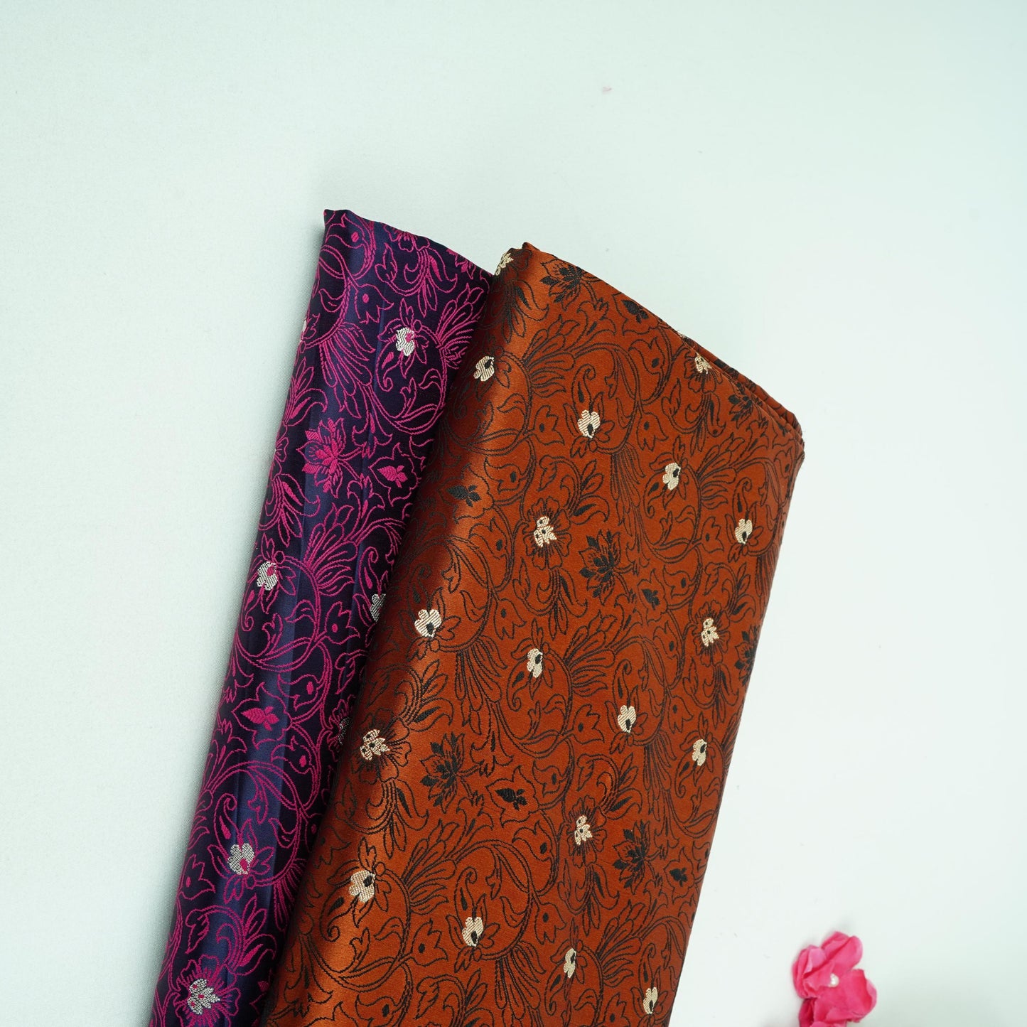 Brown Zari Booti Tanchoi Silk Fabric HMSS-32758