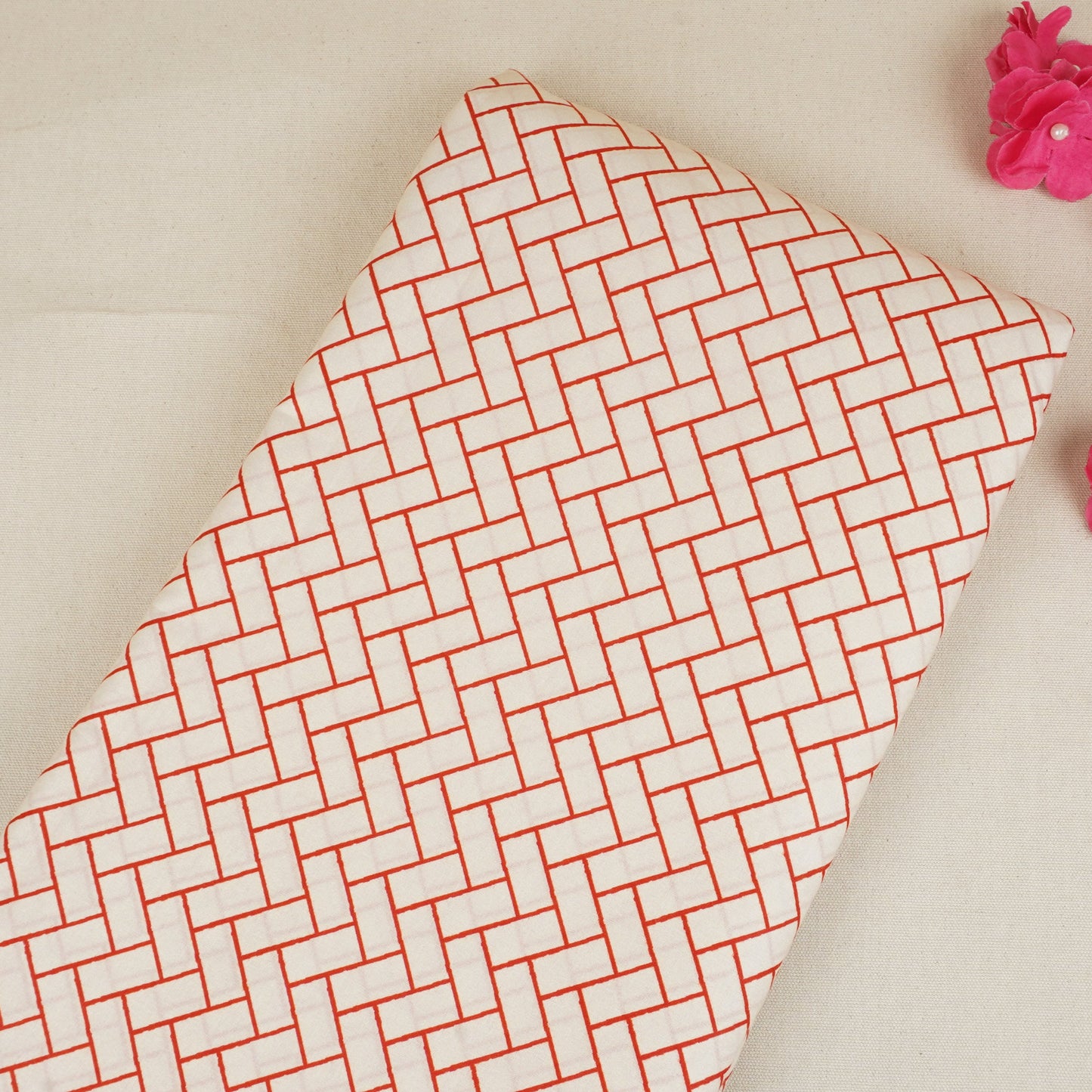 Red Geomatrical Print Cotton Fabric MT-29480