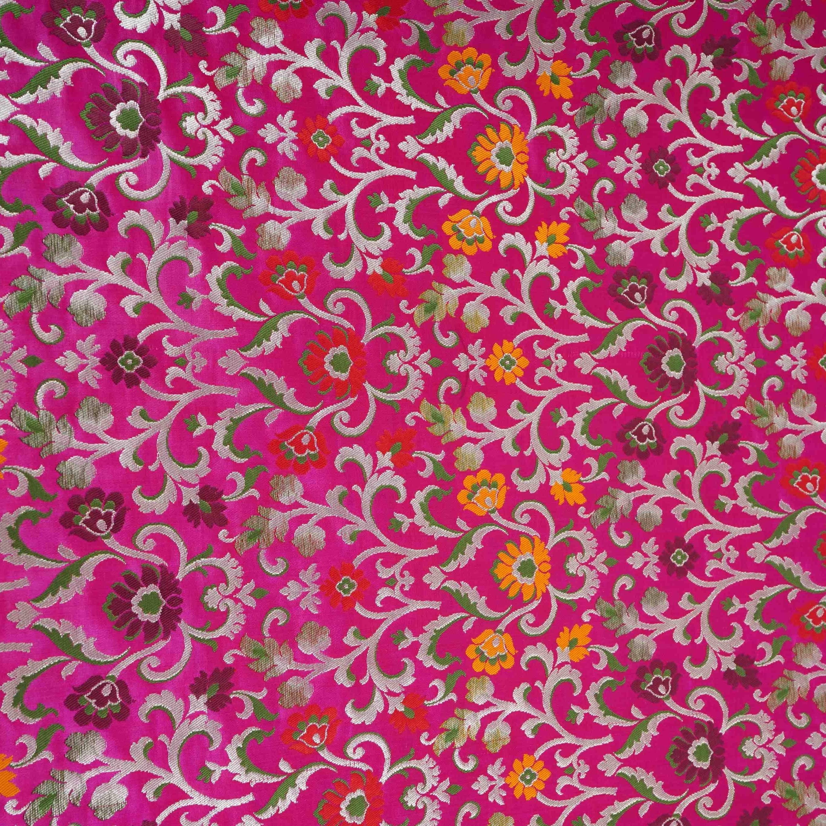 Magenta Pink Kimkhab Brocade Fabric HMSS-32785