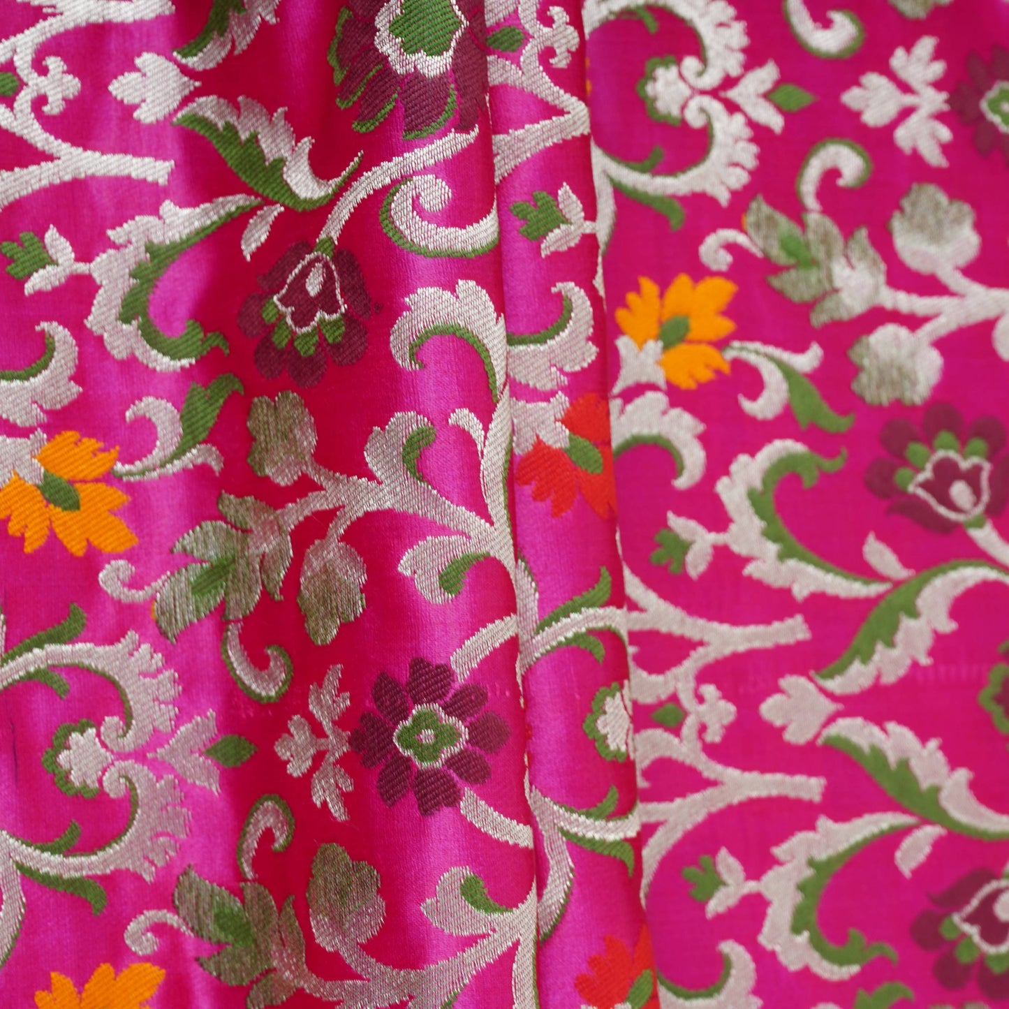 Magenta Pink Kimkhab Brocade Fabric HMSS-32785
