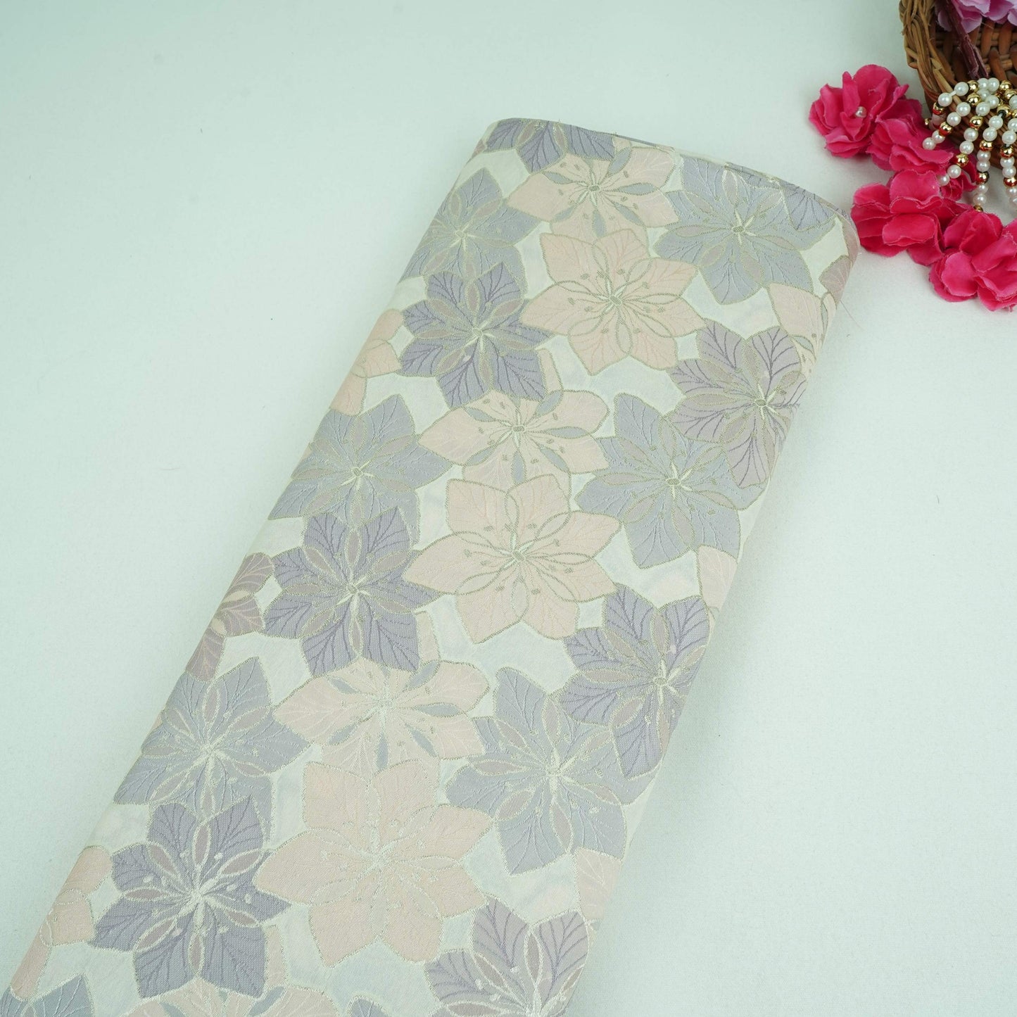 Cream Multi Rangkaat Weave Brocade Fabric HMSS-32724