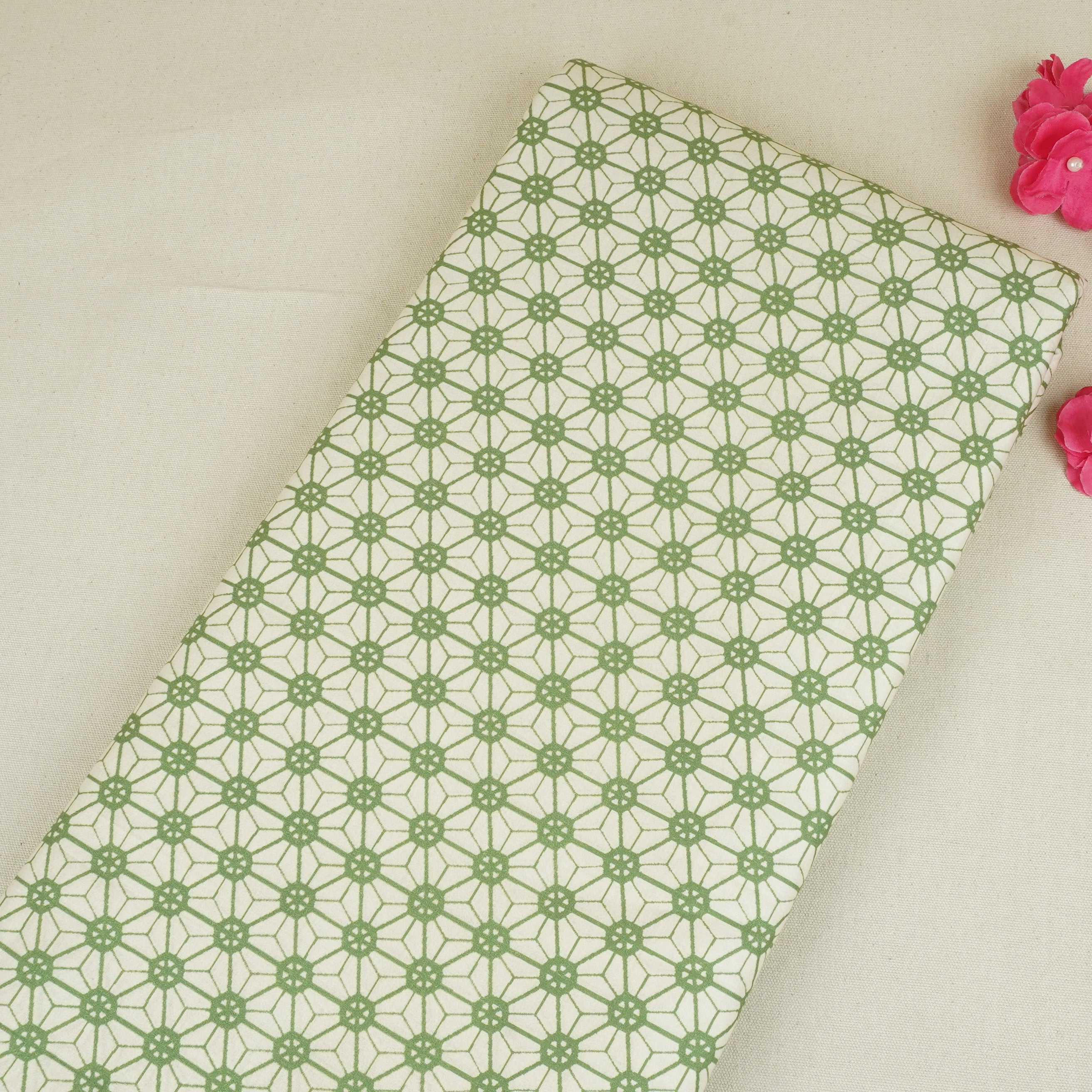 Green Geomatrical Print Cotton Fabric MT-29479 - TradeUNO