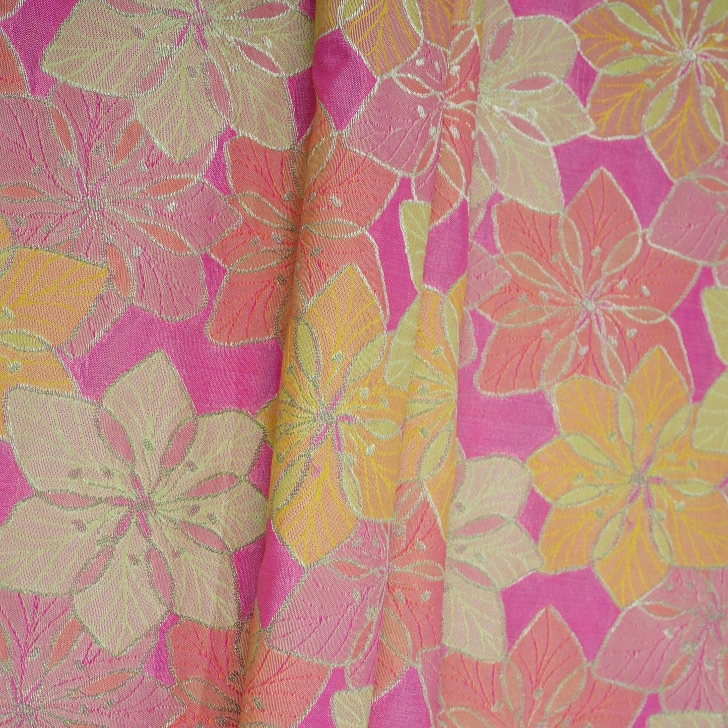 Hot Pink with Multi Rangkaat Weave Brocade Fabric HMSS-32722