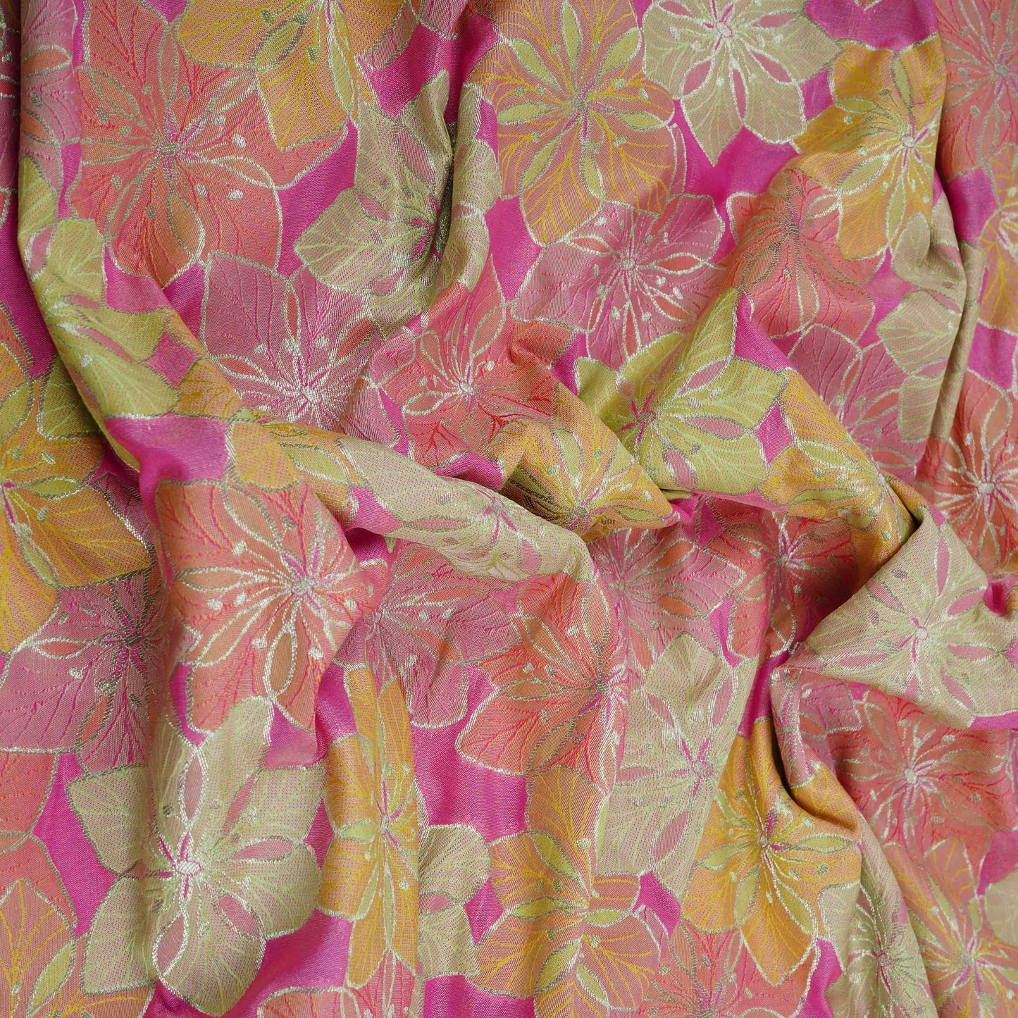 Hot Pink with Multi Rangkaat Weave Brocade Fabric HMSS-32722