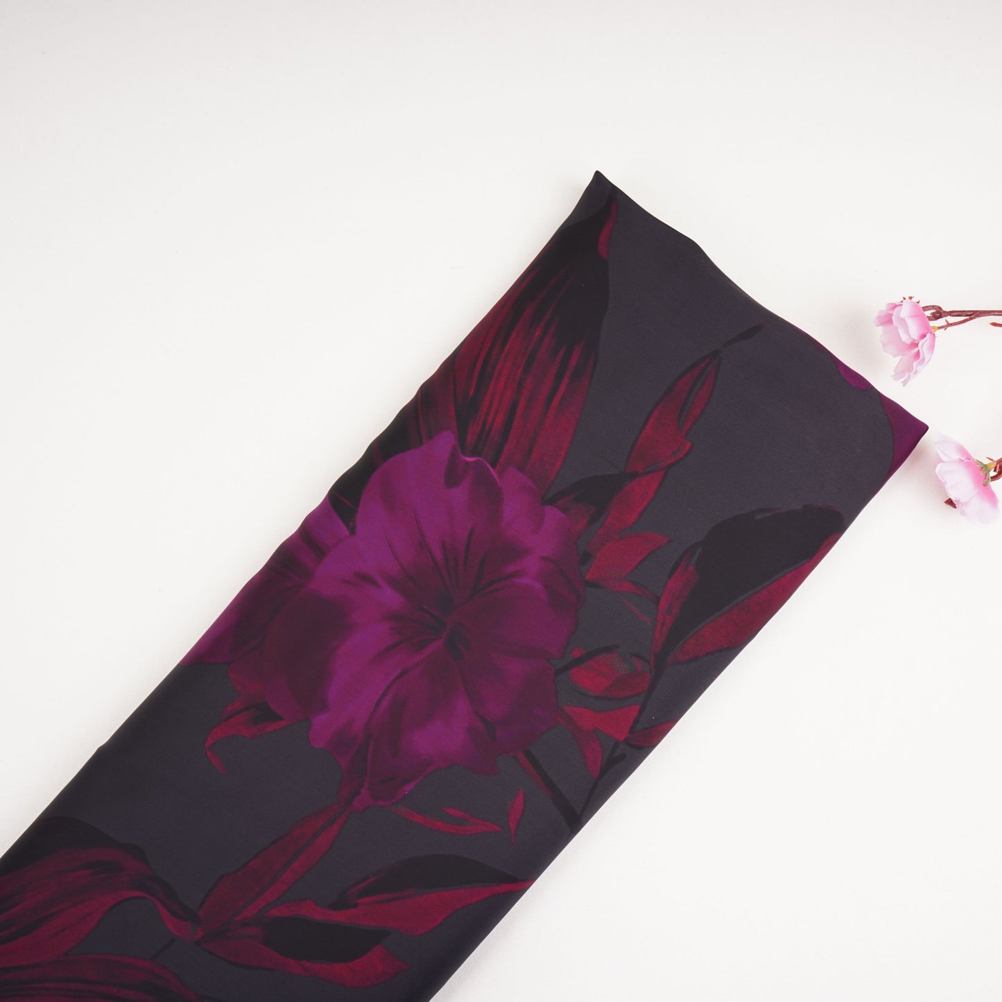 Wine floral print Modal Satin Fabric MTFG-31086