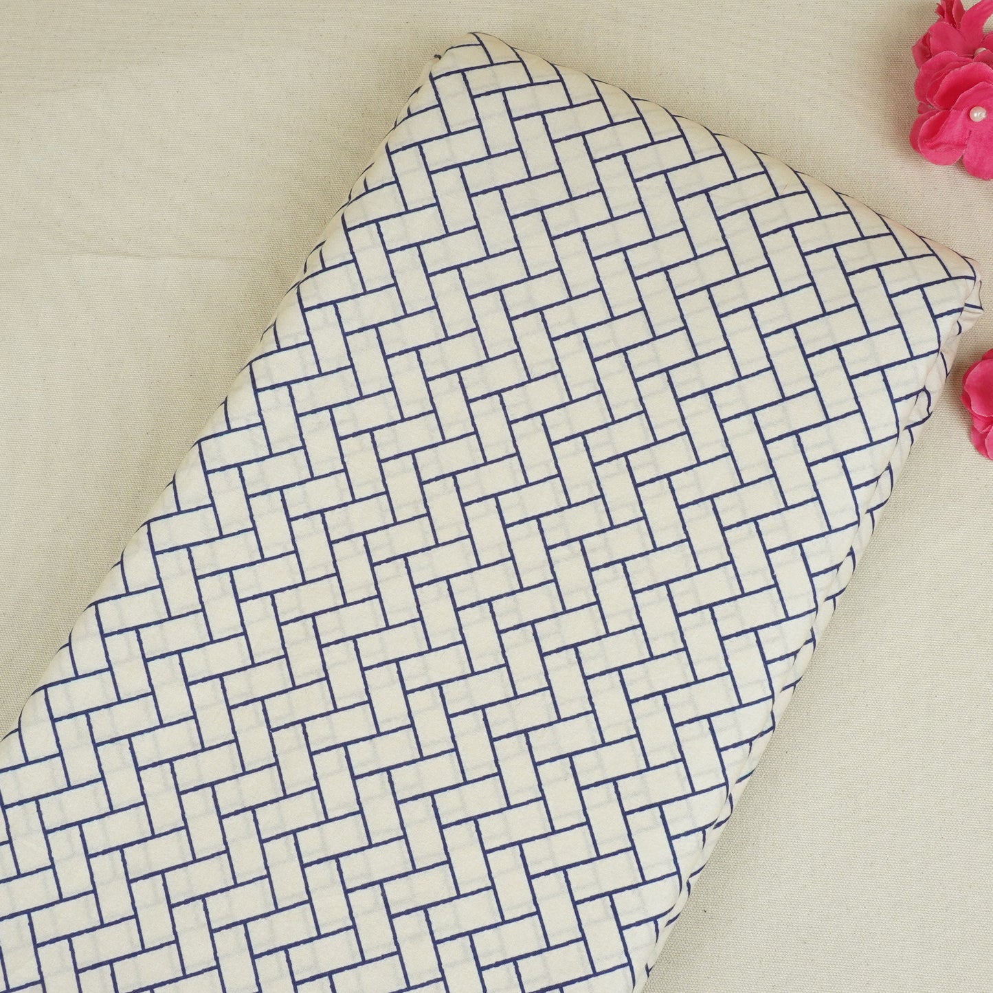 Navy Blue Geomatrical Print Cotton Fabric MT-29481