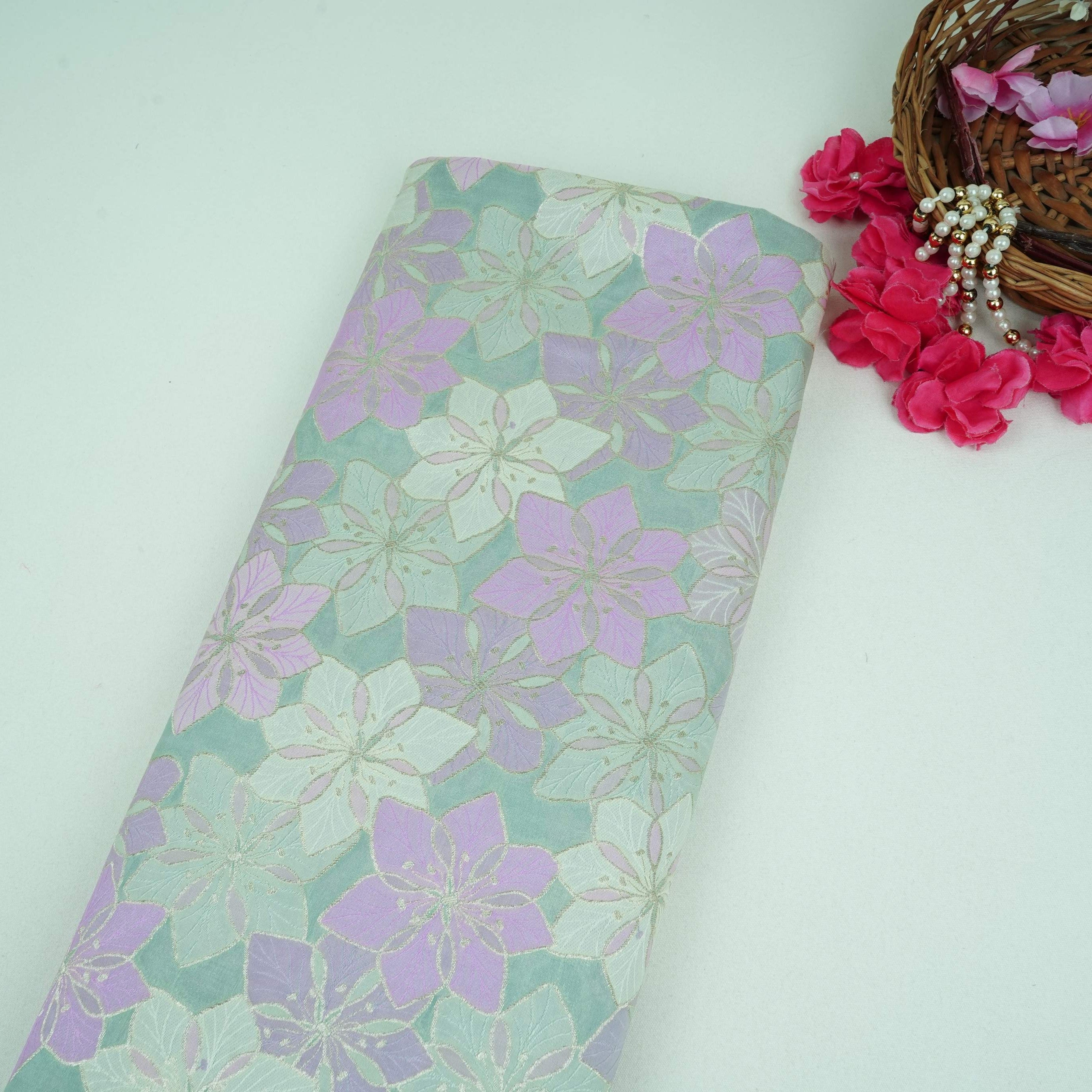 Sage Green Multi Rangkaat Weave Brocade Fabric HMSS-32723