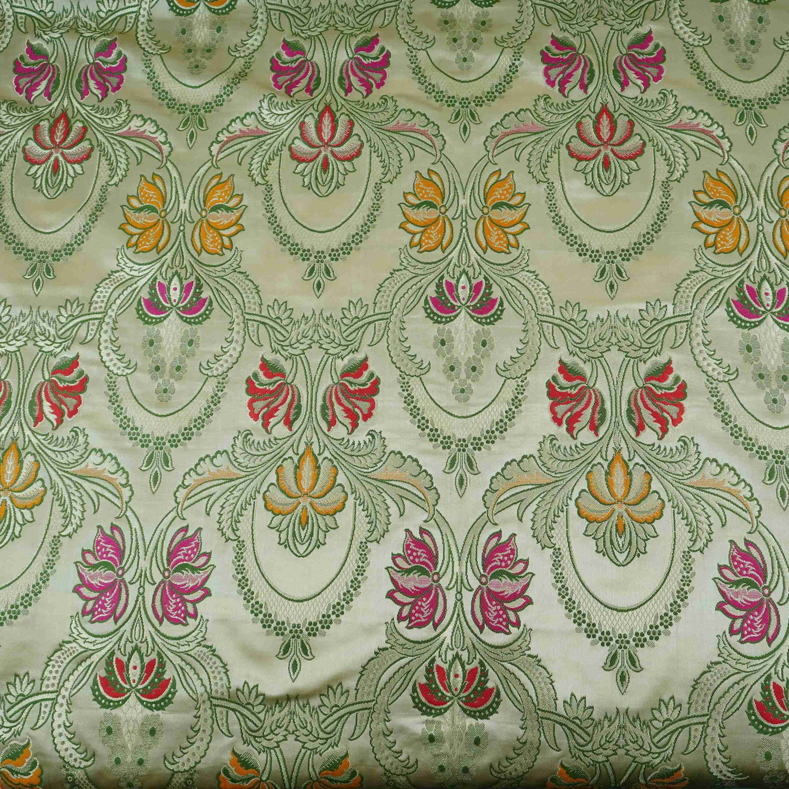 Cream Kimkhab Brocade Fabric HMSS-32789