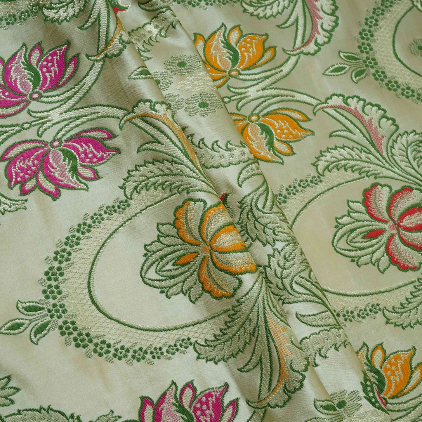 Cream Kimkhab Brocade Fabric HMSS-32789