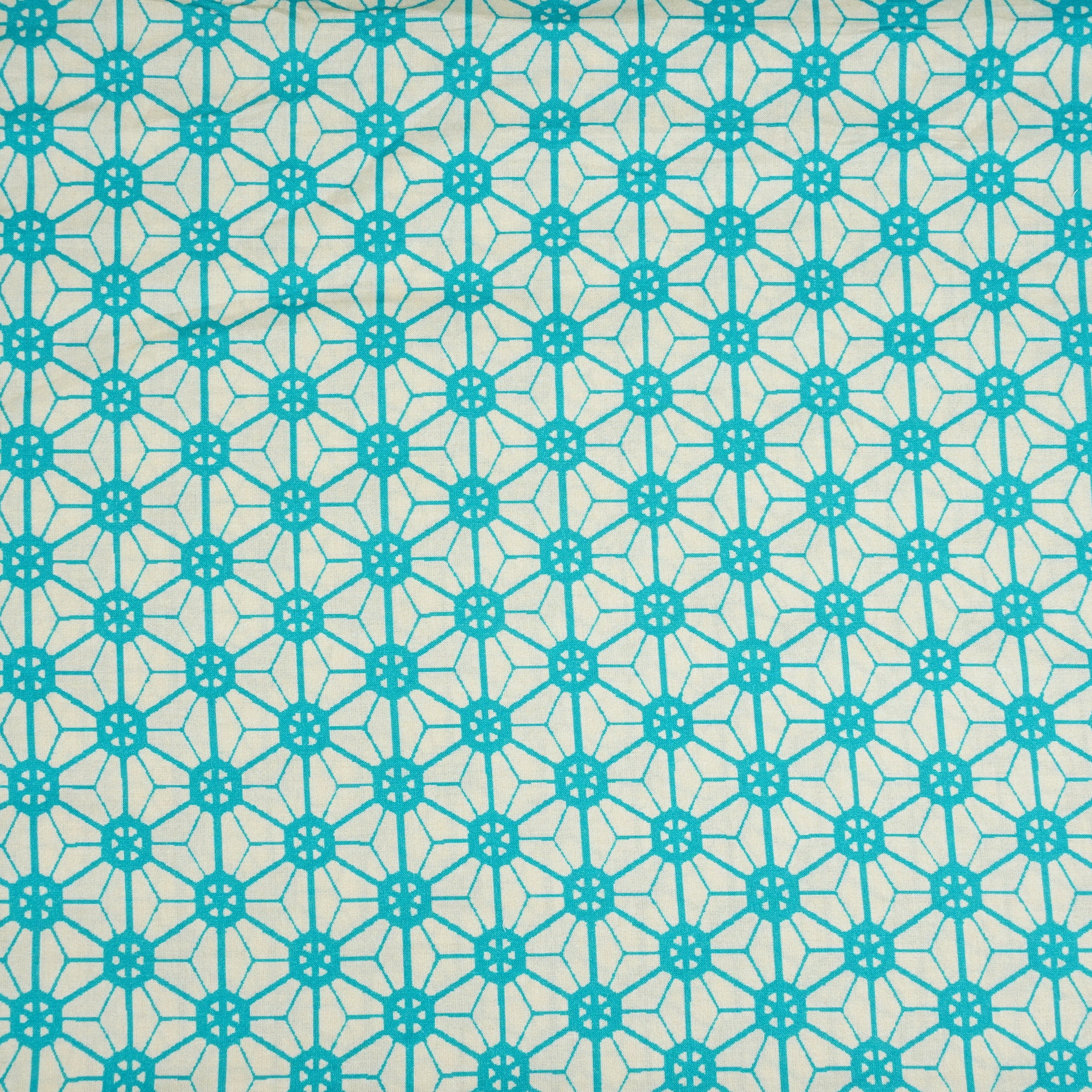Aqua Blue Geomatrical Print Cotton Fabric MT-29484 - TradeUNO