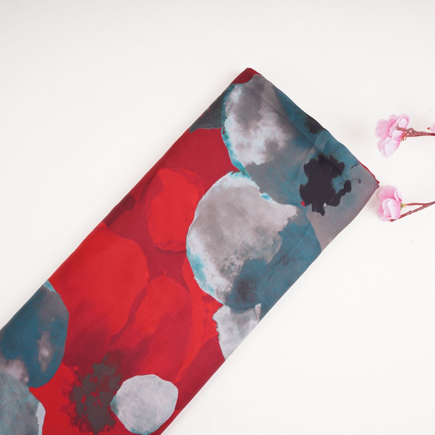 Red floral print Modal Satin Fabric MTFG-31087