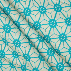 Aqua Blue Geomatrical Print Cotton Fabric MT-29484 - TradeUNO