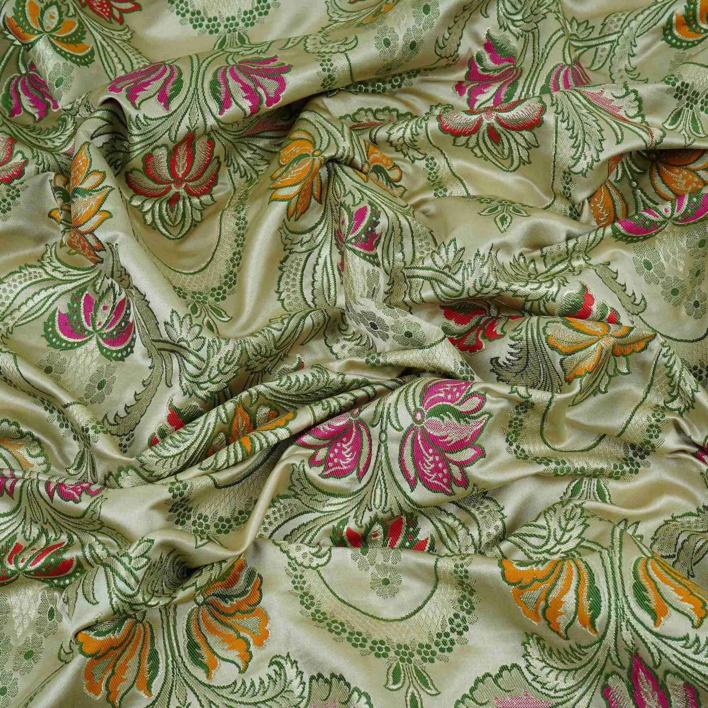 Cream Kimkhab Brocade Fabric HMSS-32789