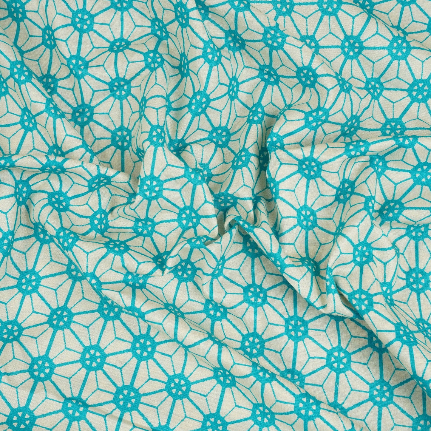 Aqua Blue Geomatrical Print Cotton Fabric MT-29484