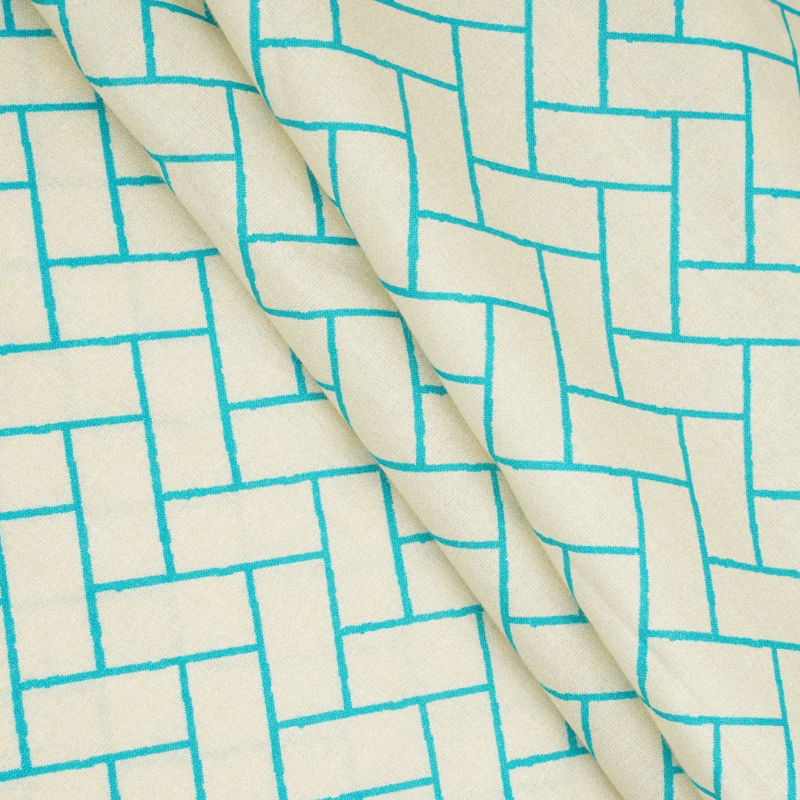 Aqua Blue Geomatrical Print Cotton Fabric MT-29478 - TradeUNO