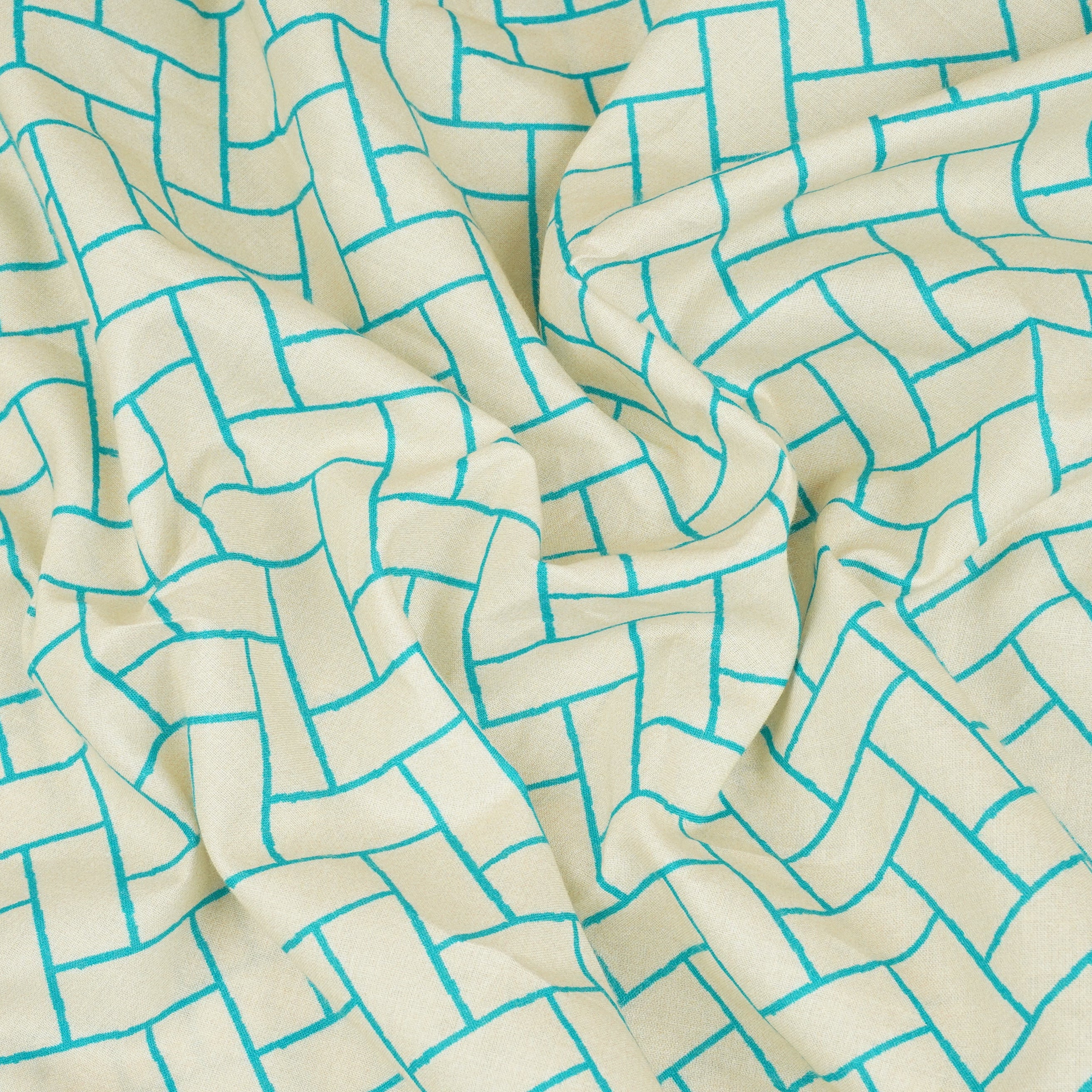 Aqua Blue Geomatrical Print Cotton Fabric MT-29478 - TradeUNO