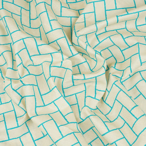 Aqua Blue Geomatrical Print Cotton Fabric MT-29478 - TradeUNO