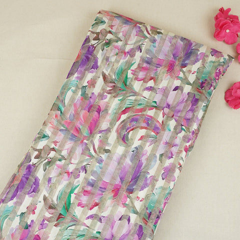 Off White with Multicolor Floral Print Tissue Chanderi Fabric MT-29487