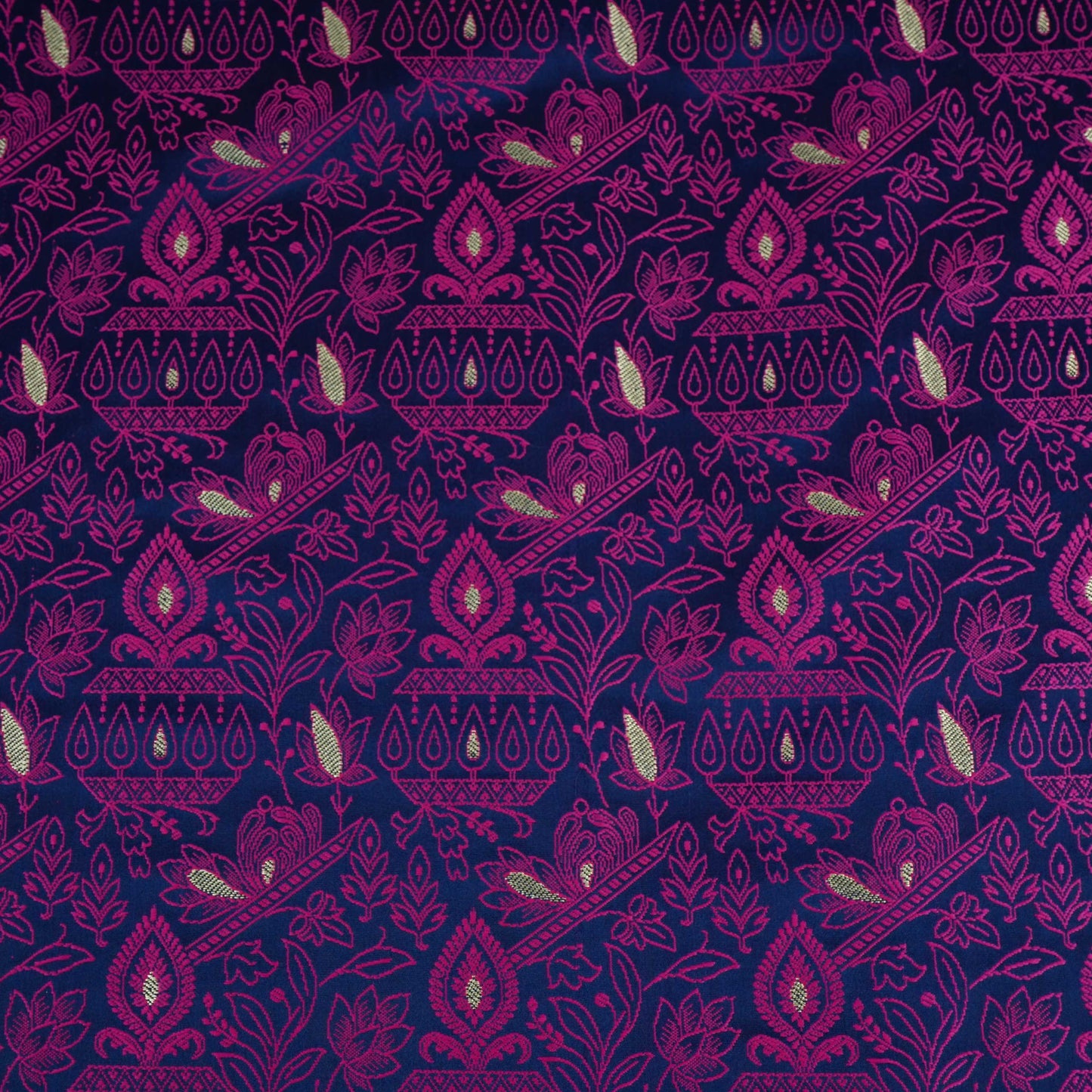Navy Blue Zari Booti Tanchoi Silk Fabric HMSS-32755