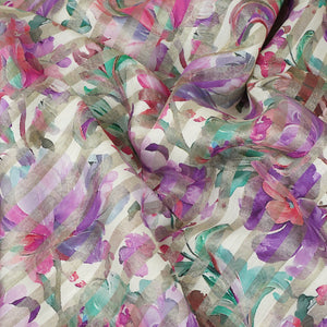 Off White with Multicolor Floral Print Tissue Chanderi Fabric MT-29487 - TradeUNO