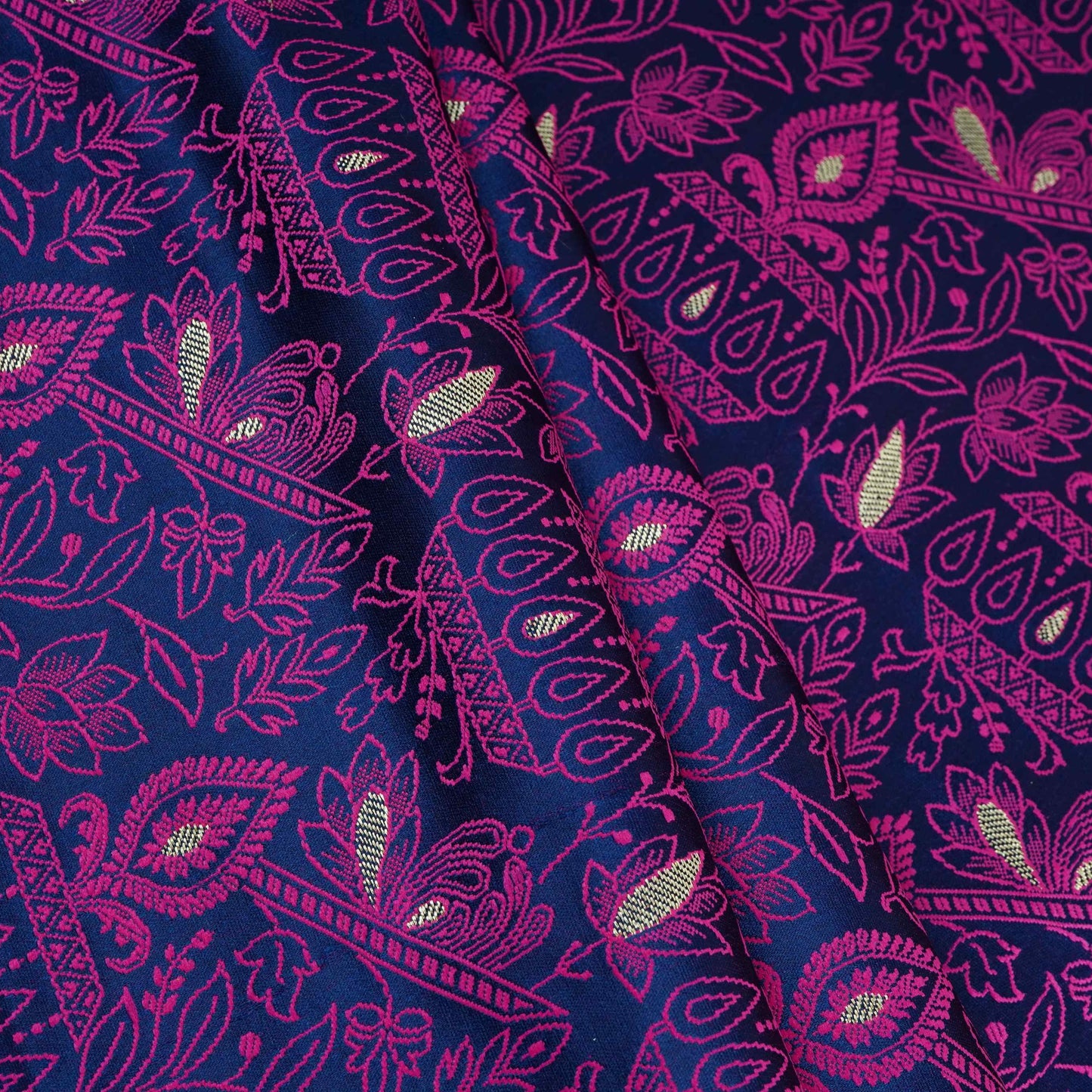 Navy Blue Zari Booti Tanchoi Silk Fabric HMSS-32755