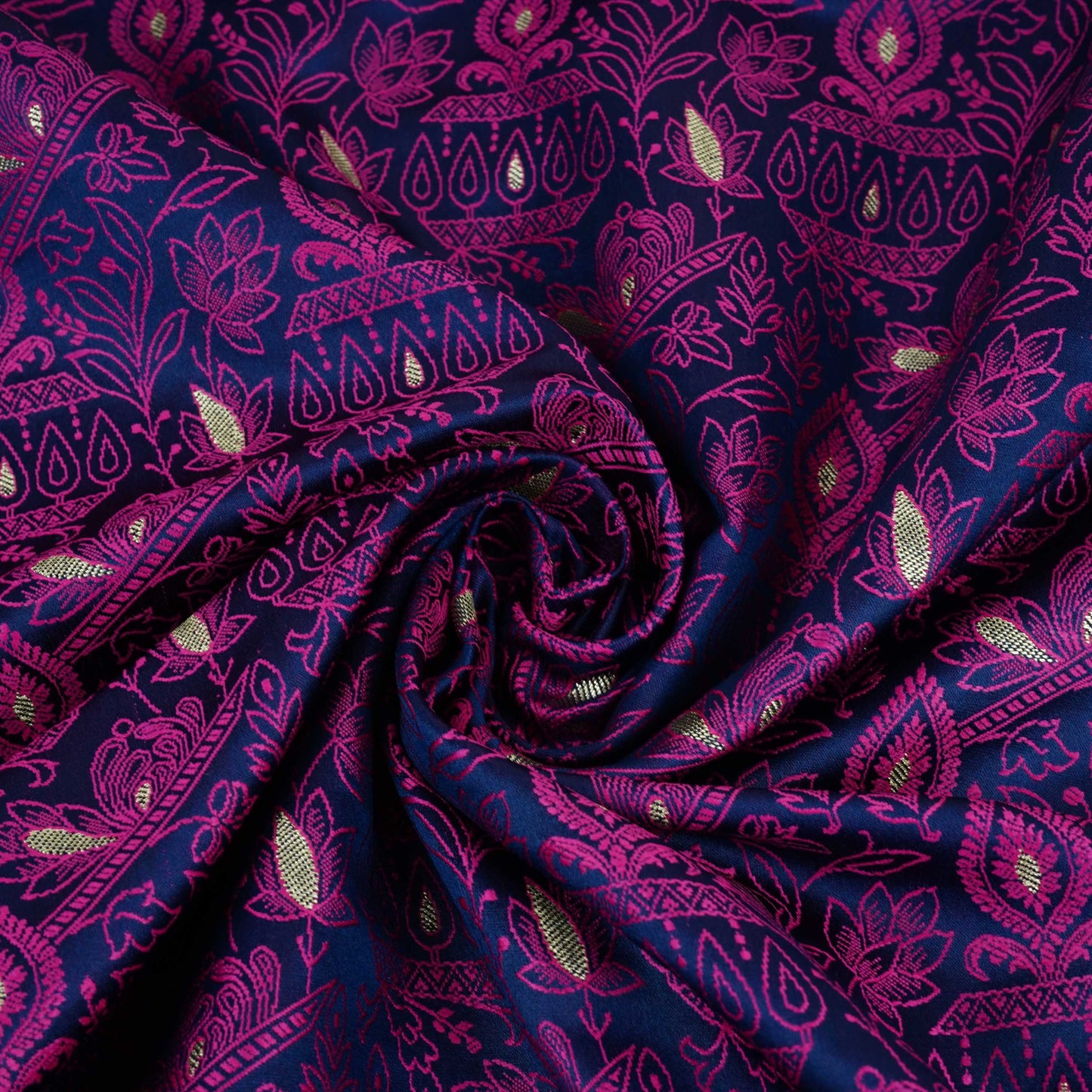Navy Blue Zari Booti Tanchoi Silk Fabric HMSS-32755