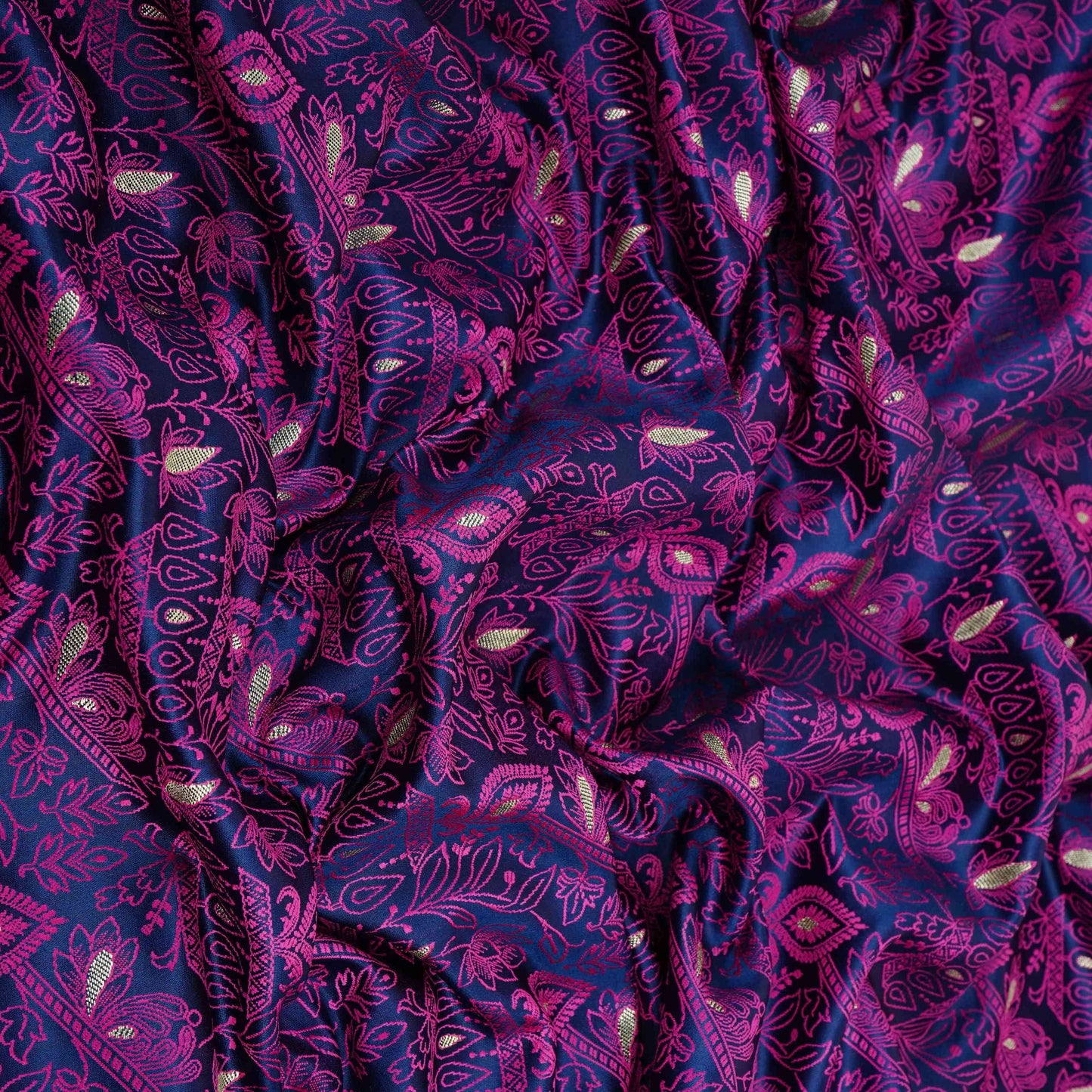 Navy Blue Zari Booti Tanchoi Silk Fabric HMSS-32755