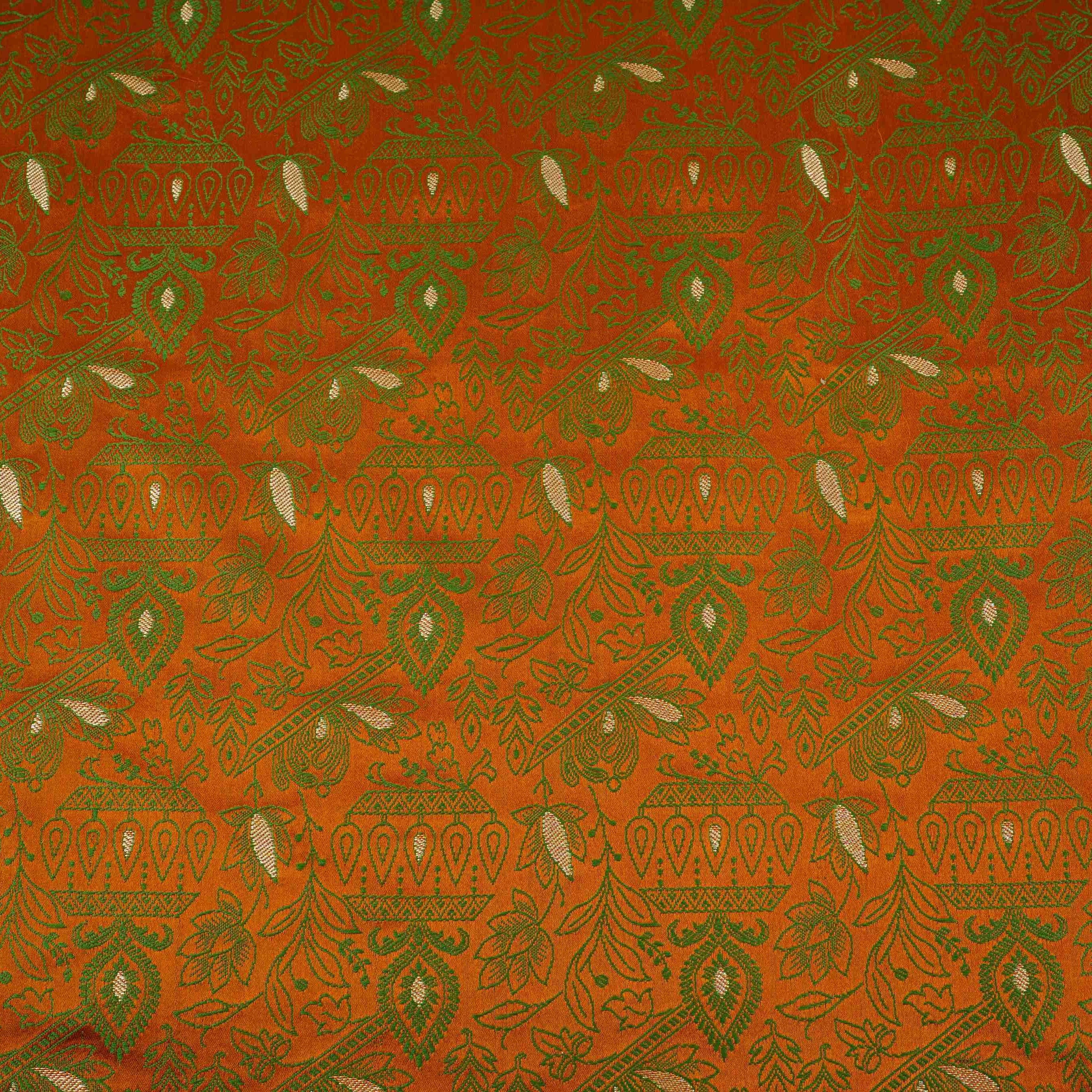 Mehendi Green Zari Booti Tanchoi Silk Fabric HMSS-32753