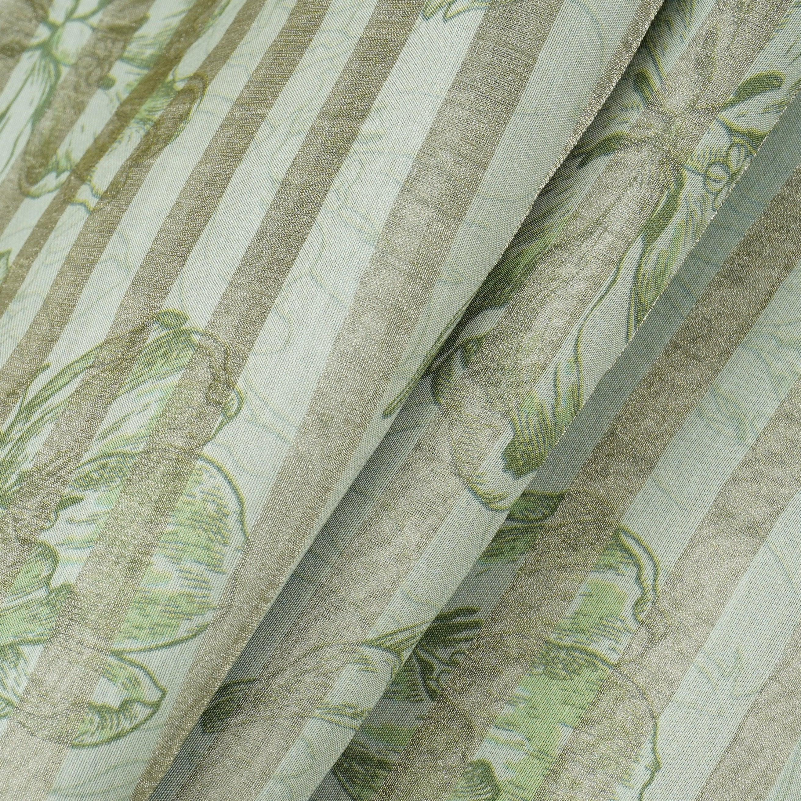 Green Floral Print Tissue Chanderi Fabric MT-29489 - TradeUNO