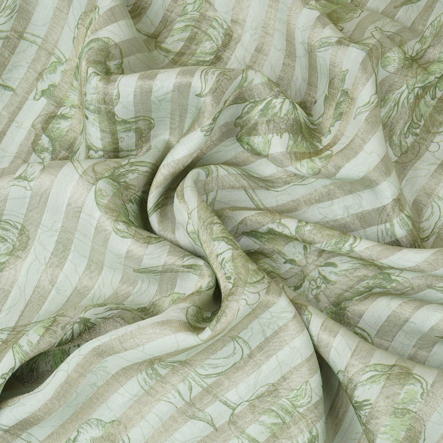 Green Floral Print Tissue Chanderi Fabric MT-29489