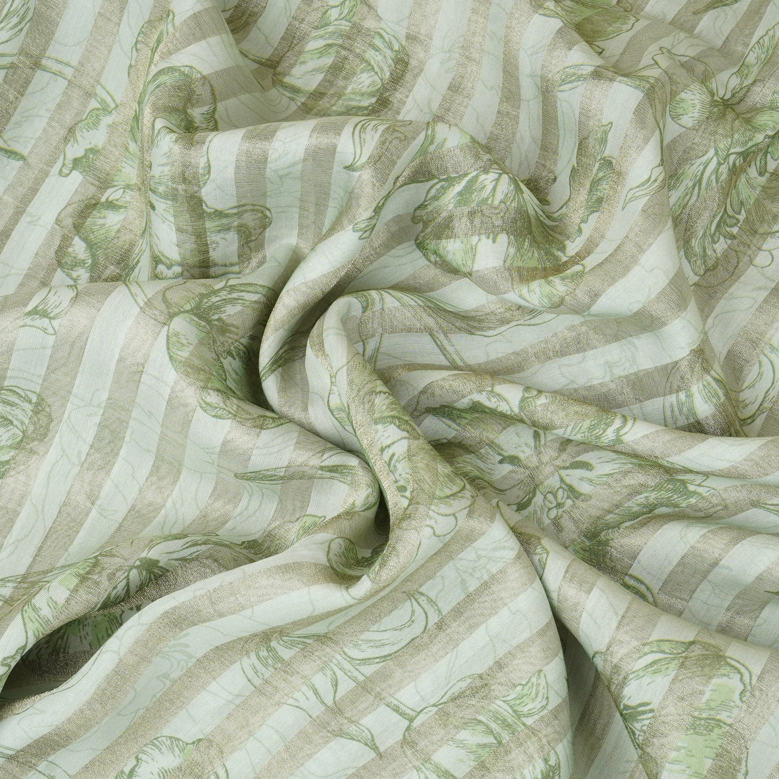 Green Floral Print Tissue Chanderi Fabric MT-29489 - TradeUNO