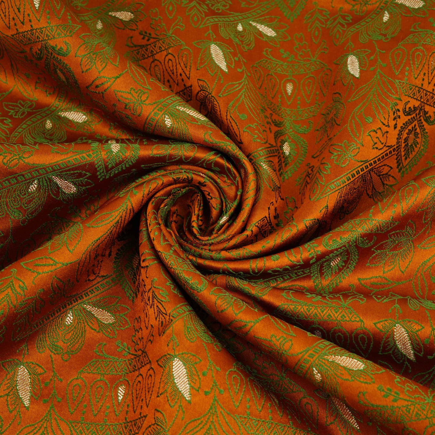 Mehendi Green Zari Booti Tanchoi Silk Fabric HMSS-32753